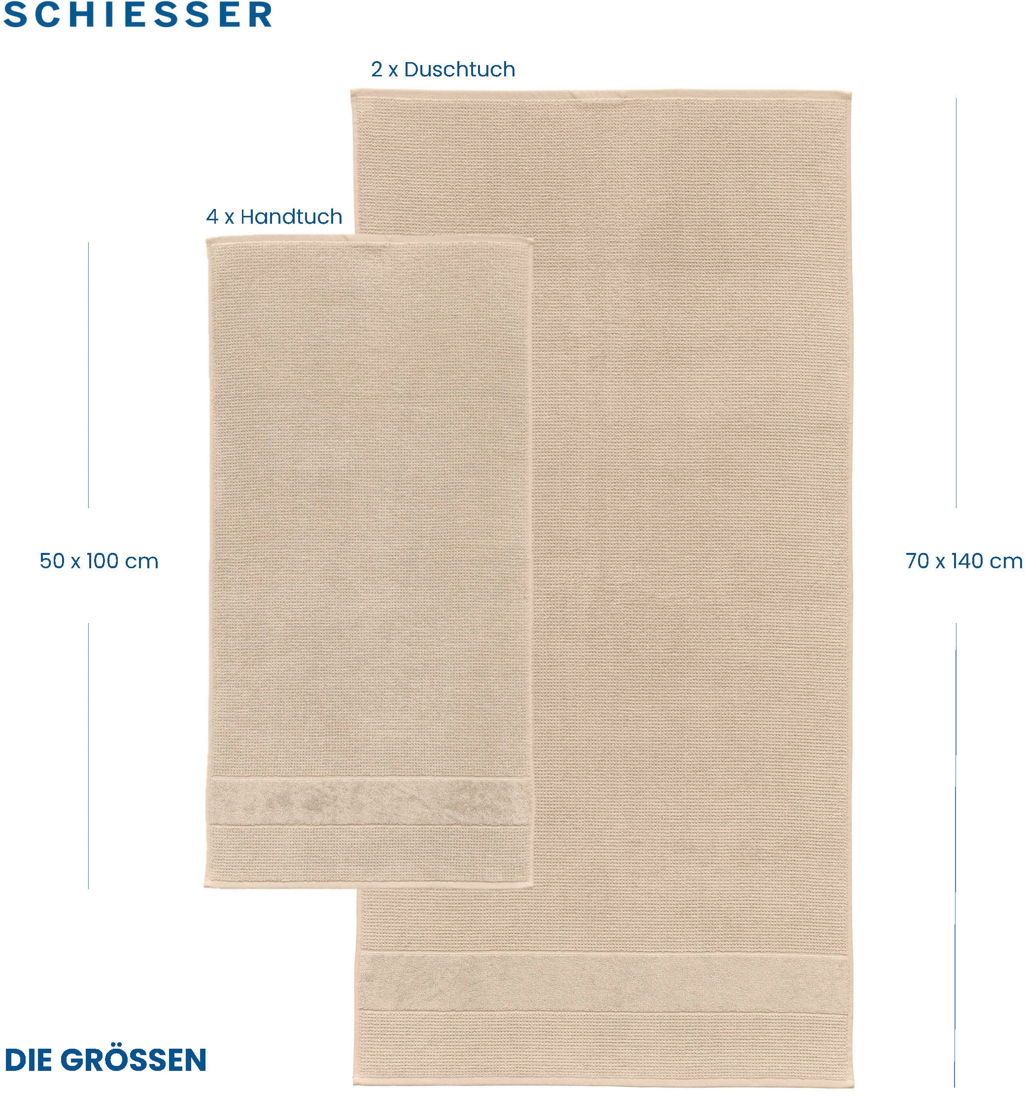 | BAUR 4er MADE »Turin Handtücher IN (4 by OEKO-TEX®-zertifiziert 100% St.), aus Baumwolle«, Schiesser Reiskorn-Optik, im GREEN Set