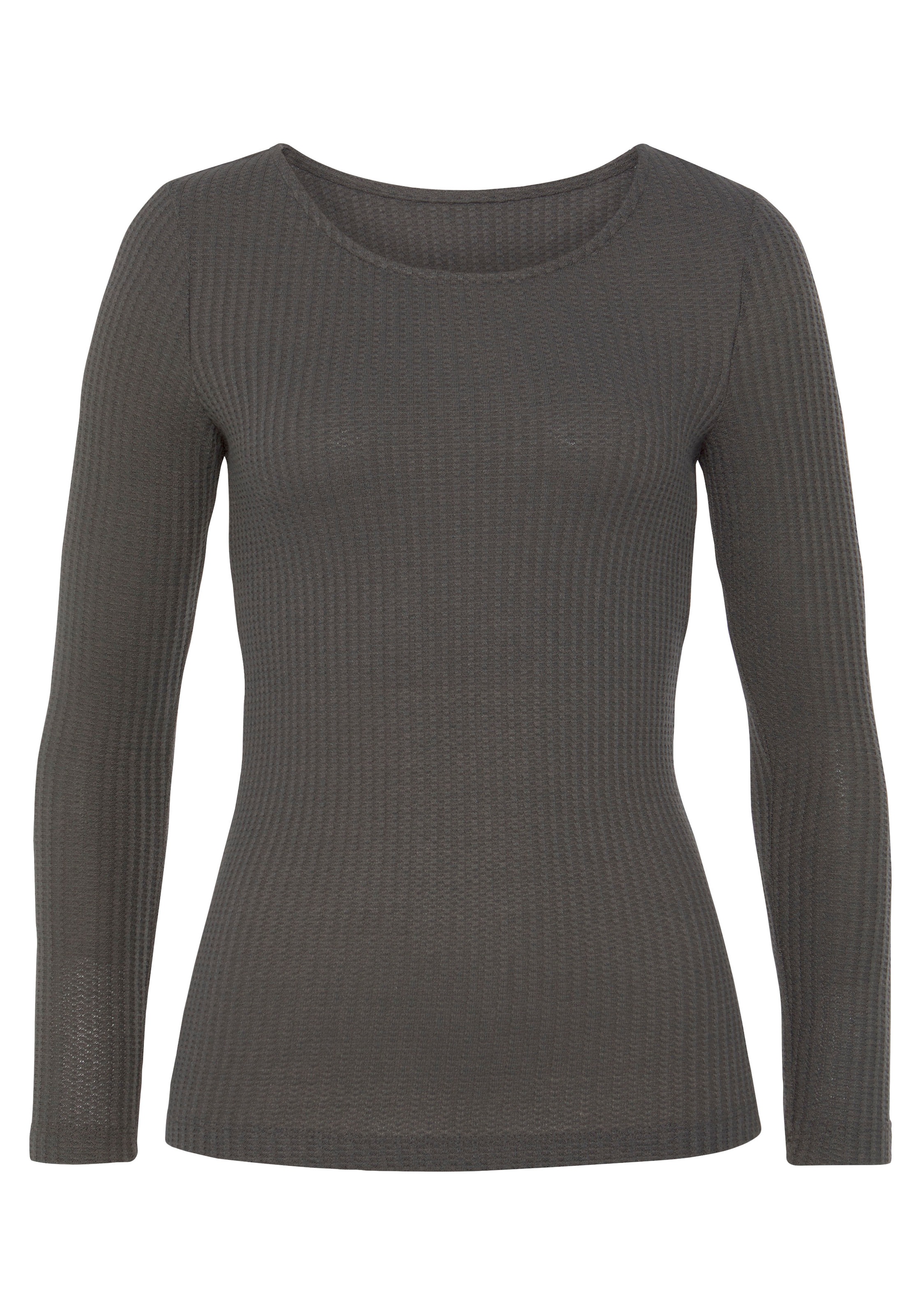 LASCANA Langarmshirt "in modischer Piqué-Optik" aus weicher Qualität mit Vi günstig online kaufen