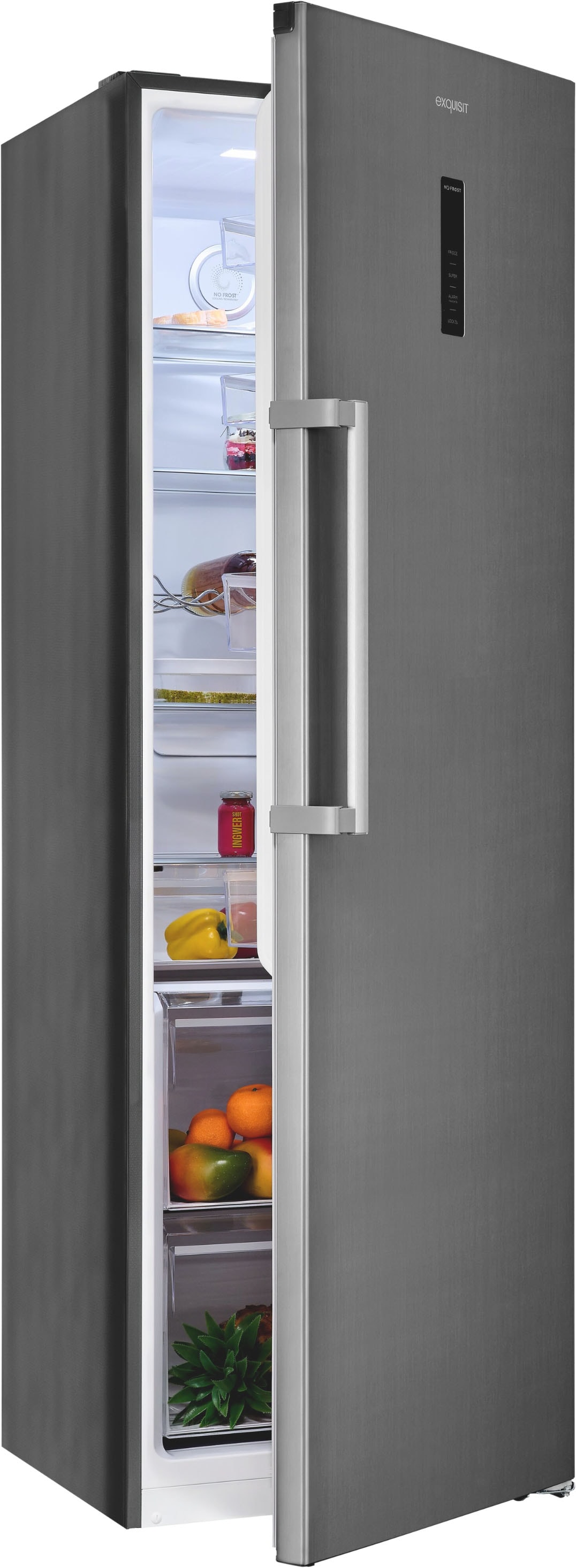 exquisit Kühlschrank "KS360-V-HE-040C inoxlook" 185 cm hoch 60 cm breit Nie wieder abtauen: Vollraum-Kühlschrank mit No-Frost & LED