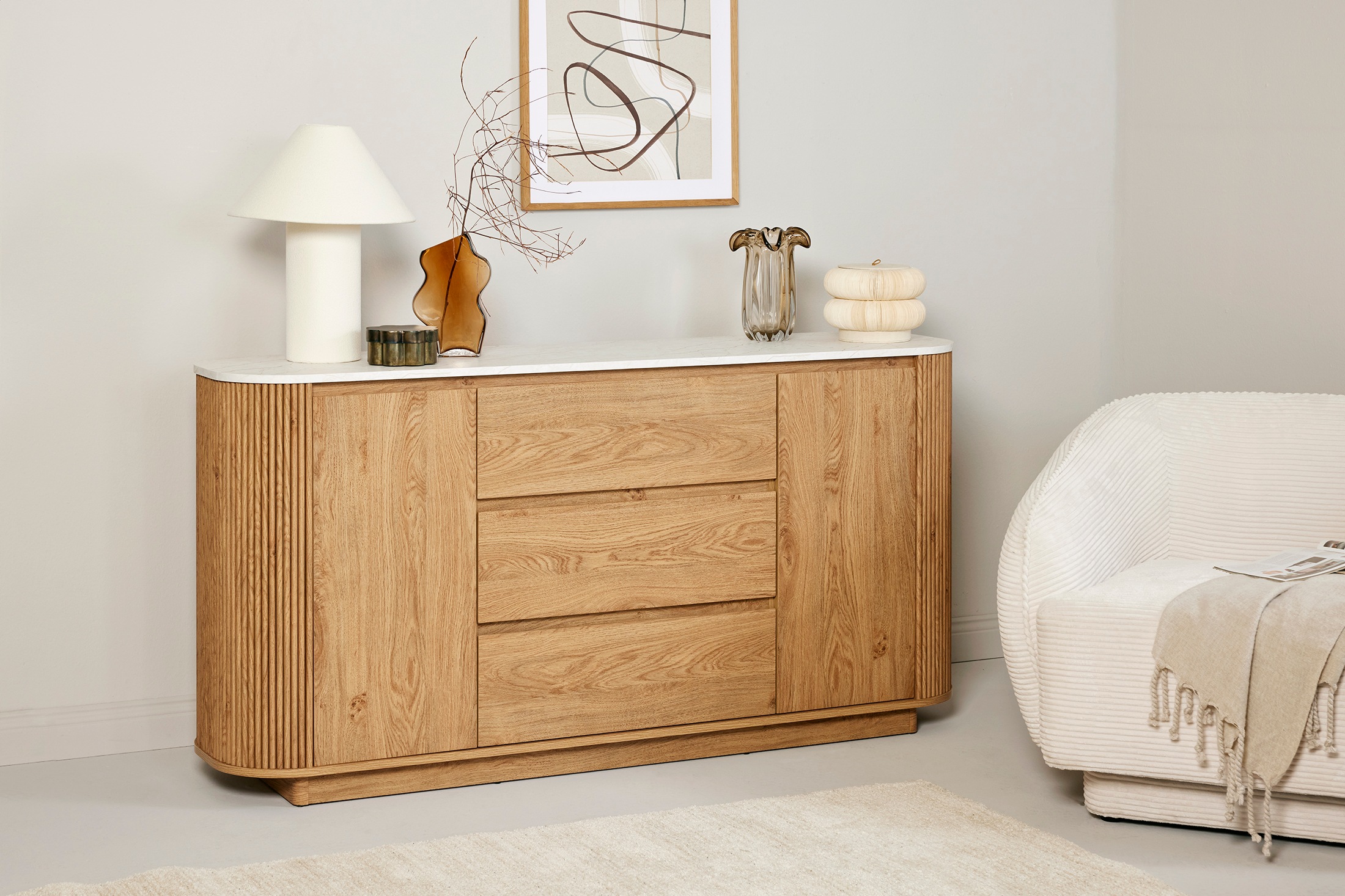 Jahnke Sideboard »GROOVE SB 160«, (1 St.), Sideboard, abgerundet, Marmor-Look, Breite ca. 159,5 cm