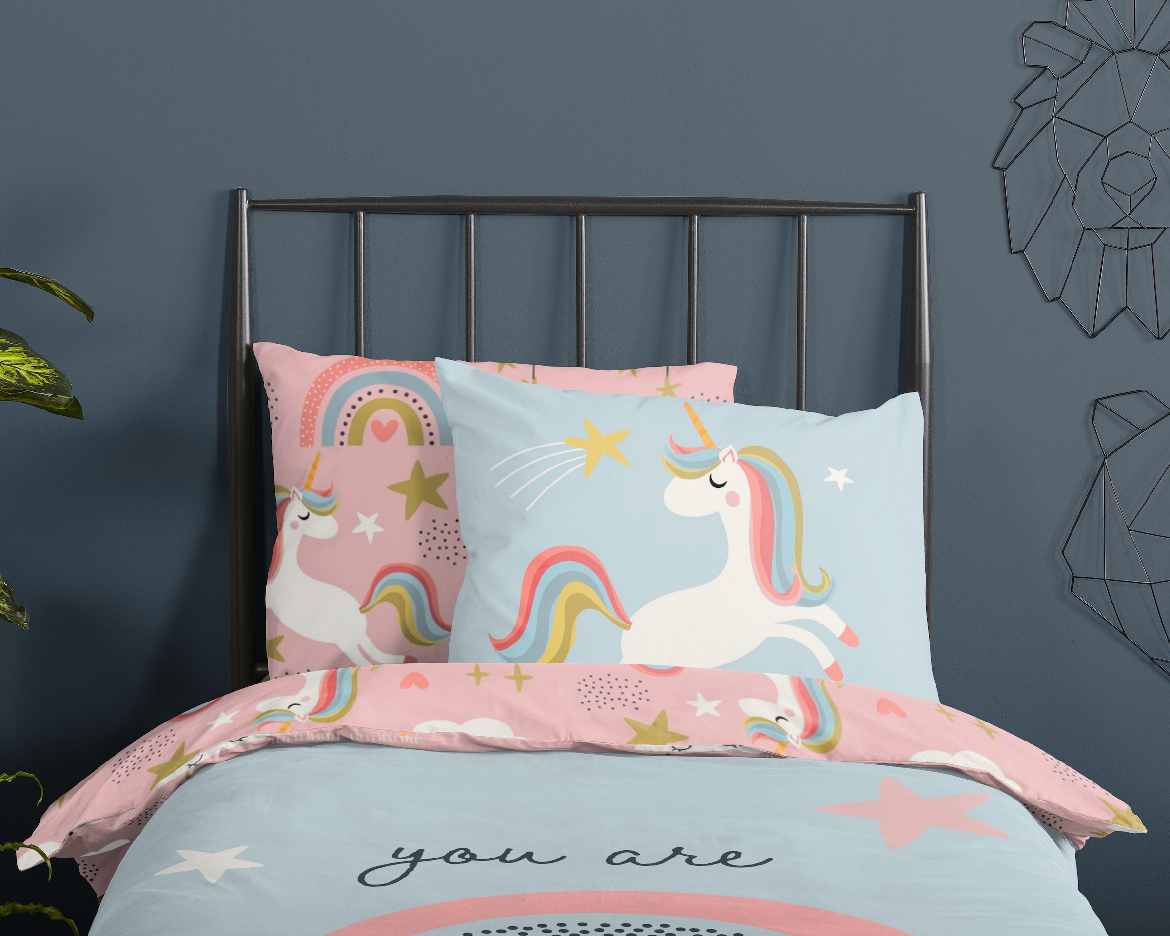 good morning Babybettwäsche »Suus«, Baumwolle, Renforcé, Baby, Kind, Mädchen, Einhorn, Regenbogen, Rosa