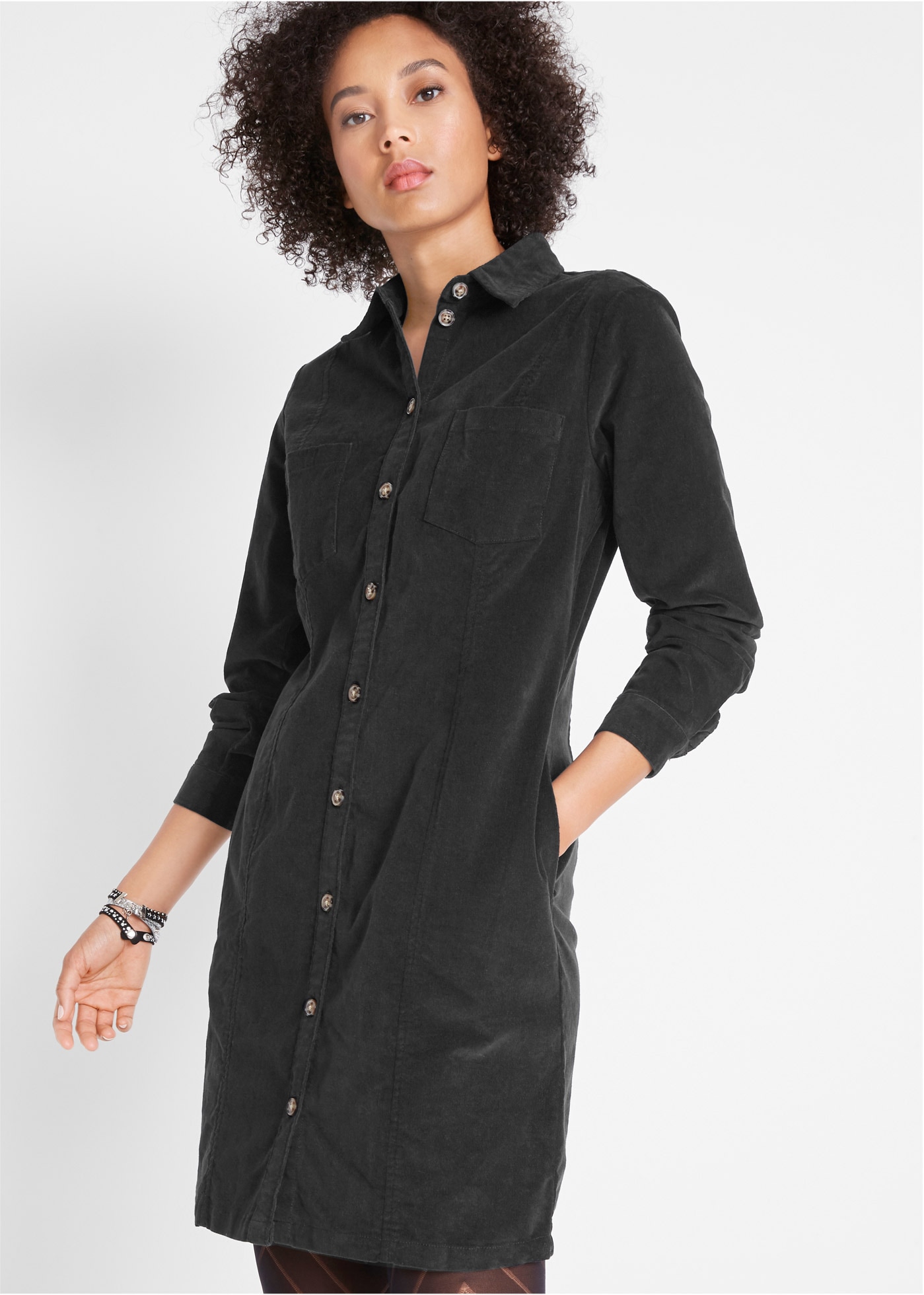 bonprix Hemdblusenkleid Brusttaschen für Alltag, aus Baumwolle und Elasthan günstig online kaufen