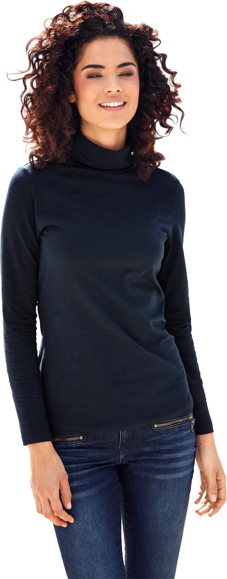 Rollkragenshirt HEINE "Rollkragen-Shirt", Damen, Gr. 38, blau (marine), 95% Baumwolle, 5% Elasthan, unifarben, Shirts