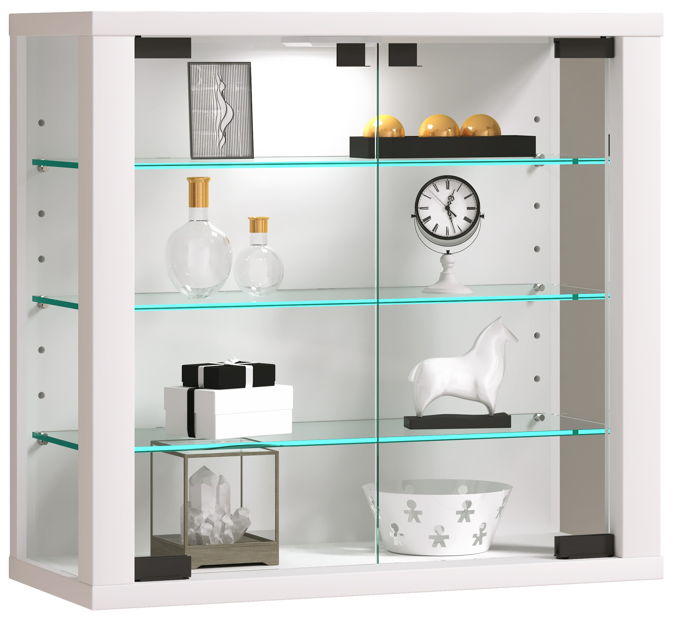 Wandregal VCM, B:43cm T:18cmweiß, Wohnzimmer, Regale, "Wandvitrine Hängevitrine Glasvitrine Vitrosa S"