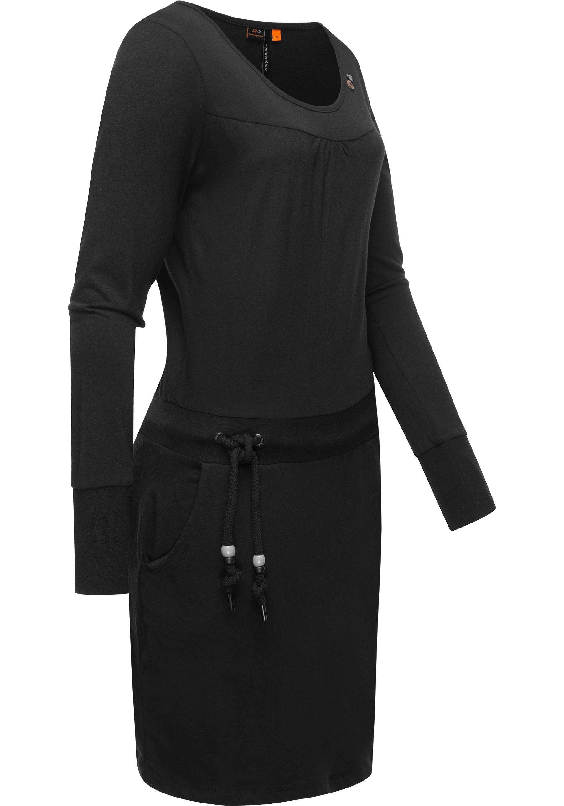Ragwear Jerseykleid »Penellope«, Langärmliges Damen Baumwoll-Kleid mit Taillenzugband