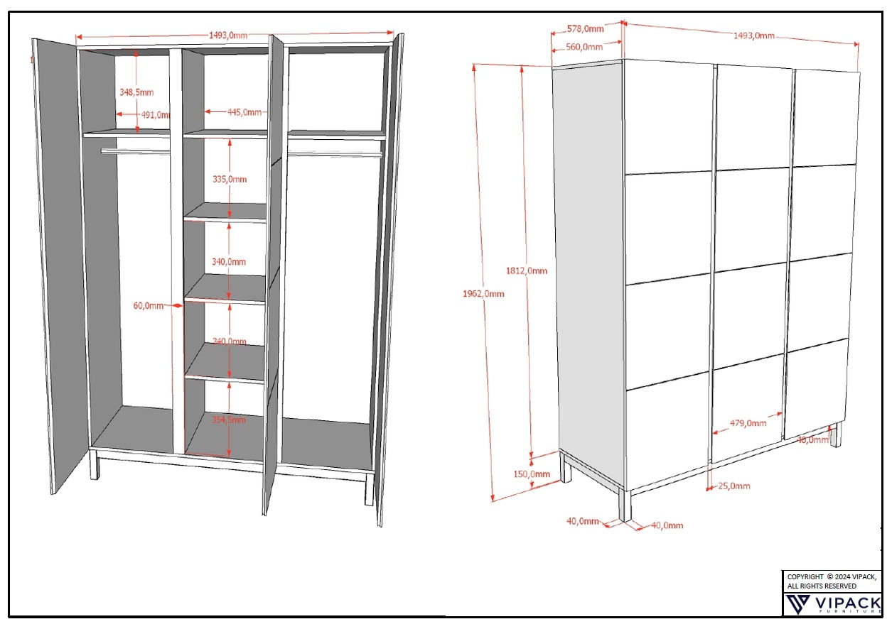 Vipack Jugendzimmer-Set »Set best. aus Einzelbett 90/200, Nachtkonsole, Kleiderschrank 3-trg.«, (3 tlg.), in gradlinigem Design, pflegeleichte lackierte Oberfläche in Weiß