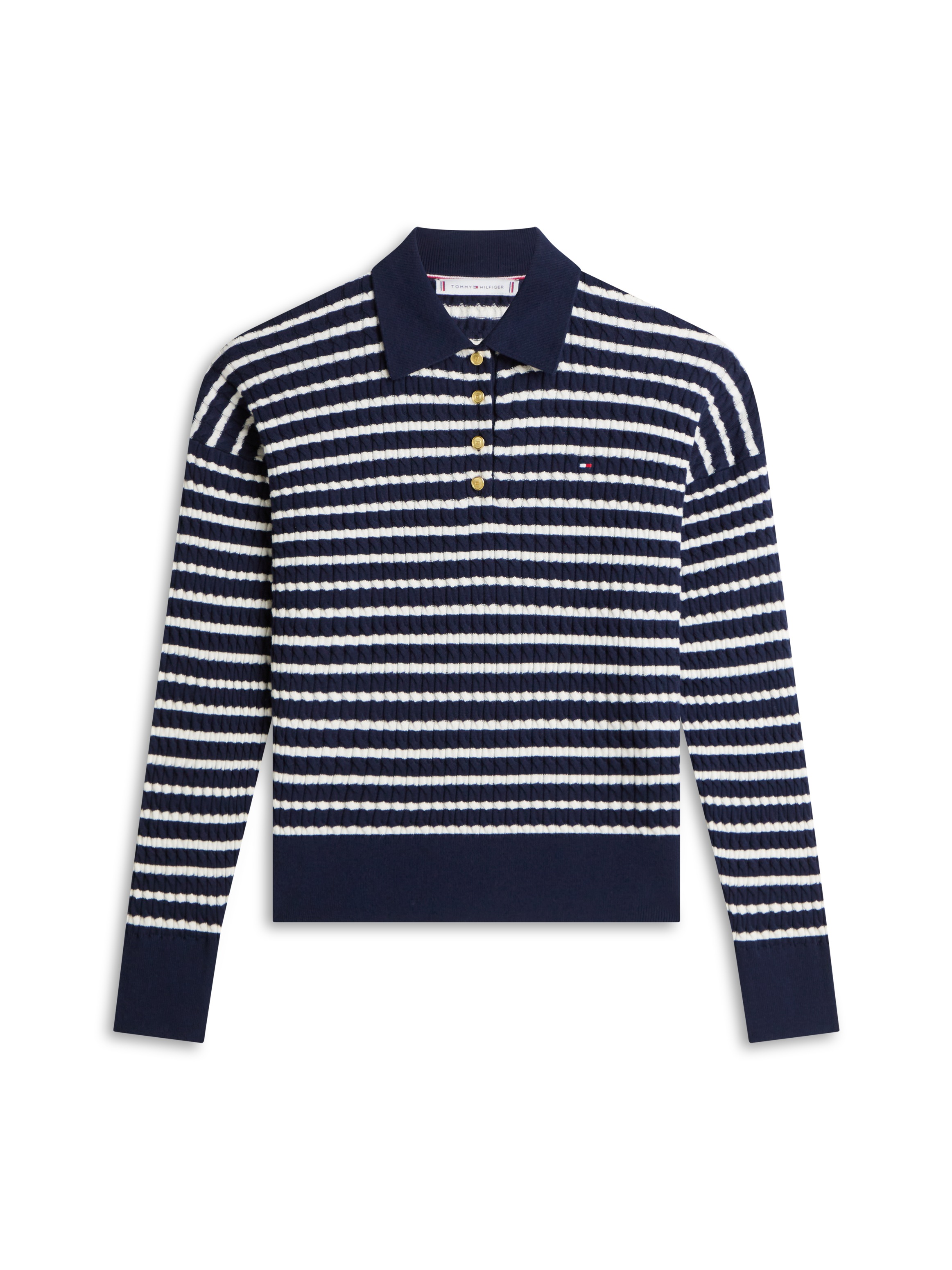 Tommy Hilfiger Strickpullover »CO CABLE FINE GG RLXD POLO SWT« mit Zopfmuster
