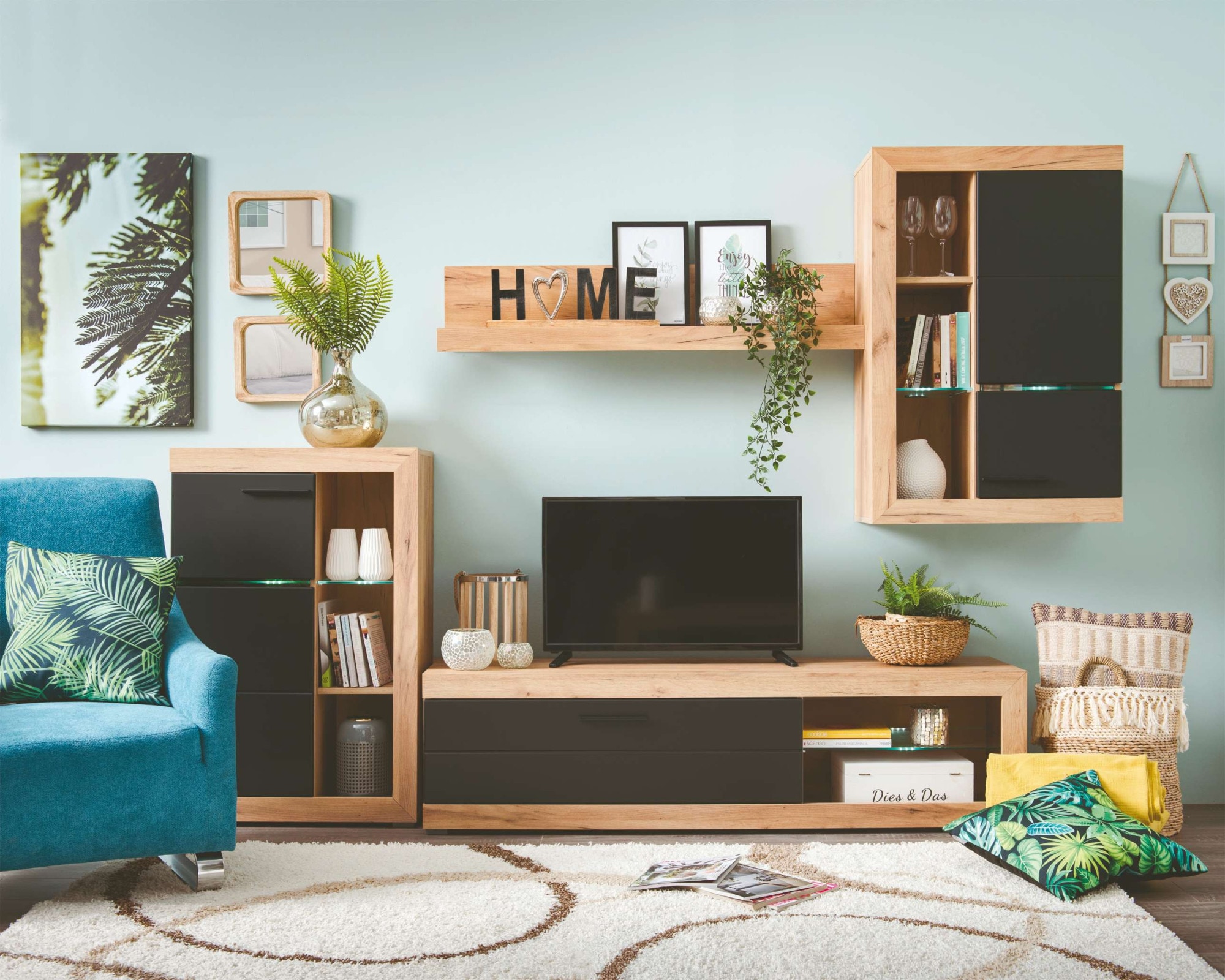 INOSIGN Wohnzimmer-Set »Rosso Wohnwand, Mediawand, Anbauwand, für TV bis 60', Breite 267 cm«, (Komplett-Set, 4 St., 4-st), Set besteht aus Highboard, TV-board, Wandregal und Hängeschrank