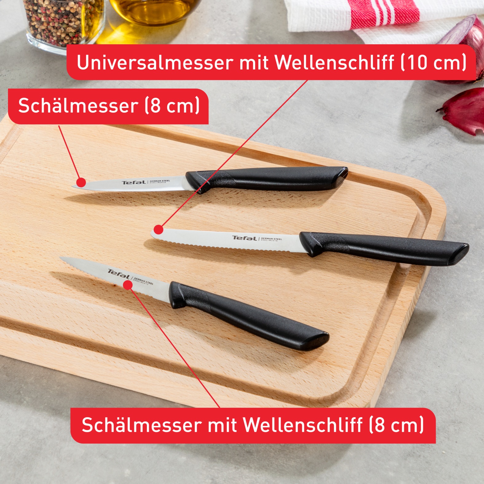 Tefal Messer-Set »Colorfood für alle täglichen Vorbereitungen« deutscher Edelstahl, rostfrei, leicht strukturierte Griffe, K2733S