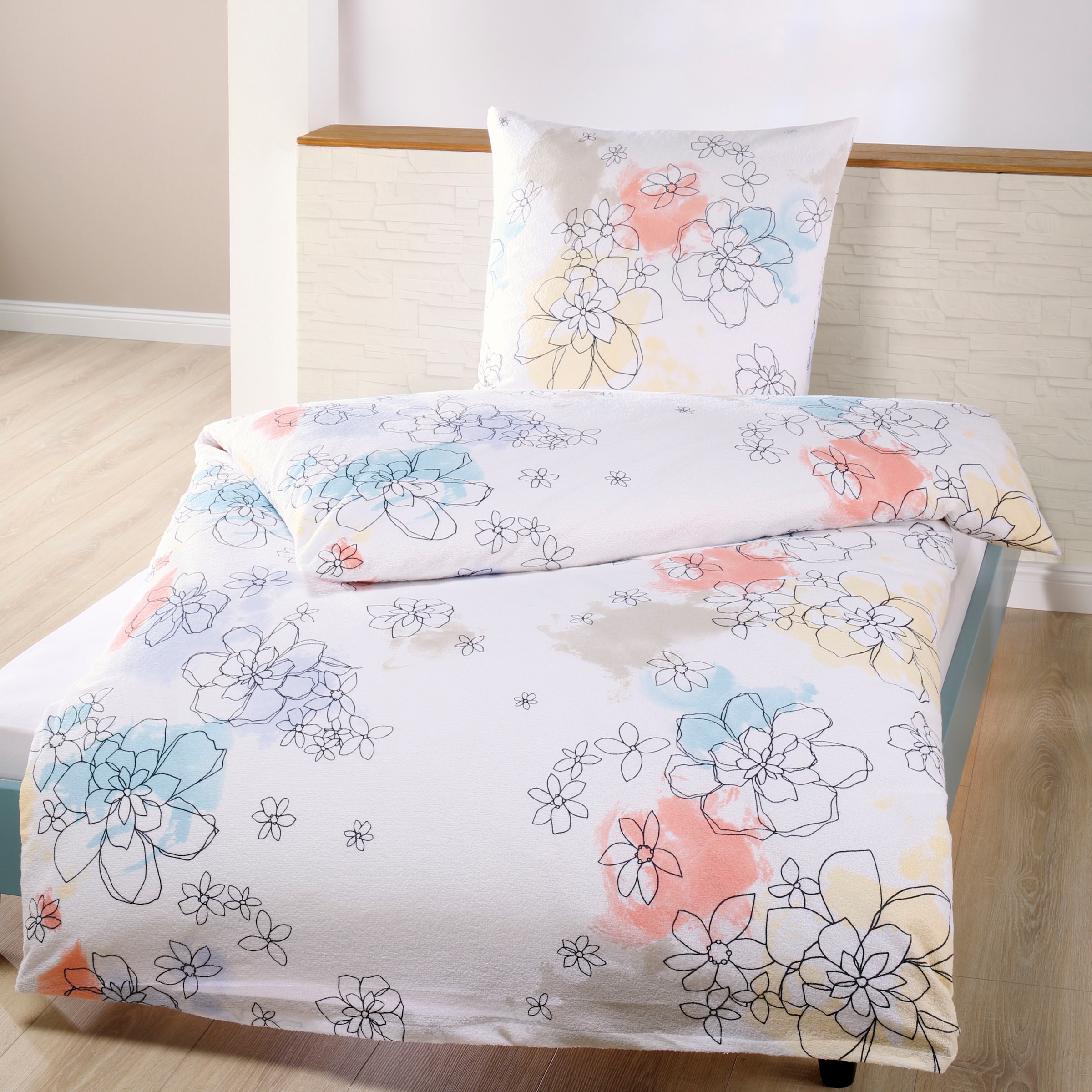 Dyckhoff Bettwäsche "Grafikblumen" 2 Stk. tlg. aus Weichfrottier günstig online kaufen