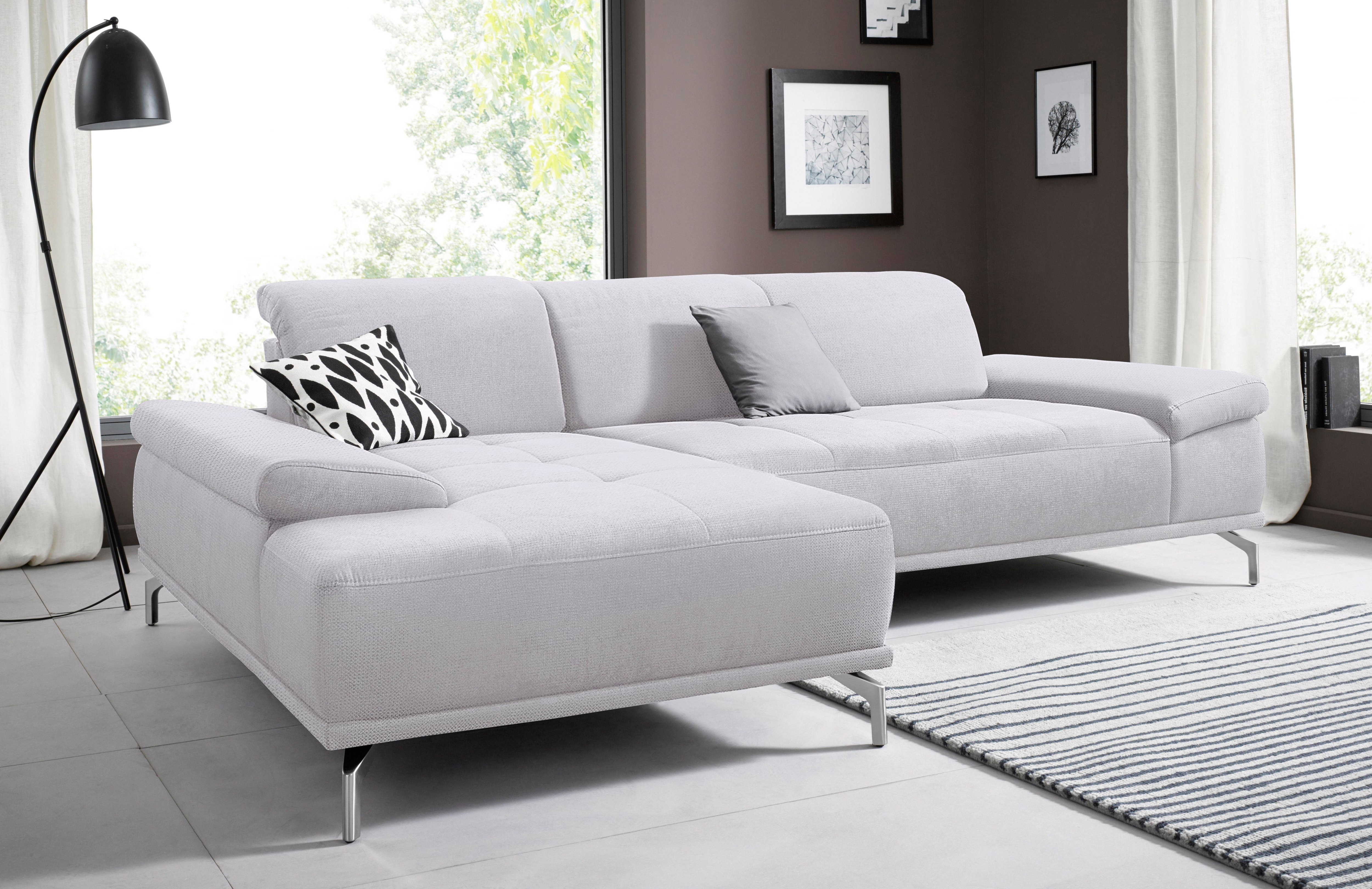OTTO home Ecksofa "Caluna, L-Form, B:280cm, Federkern, in Stoff und Leder" Inkl.Sitztiefenverstellung, wahlweise mit Kopf- und Armteilverstellung