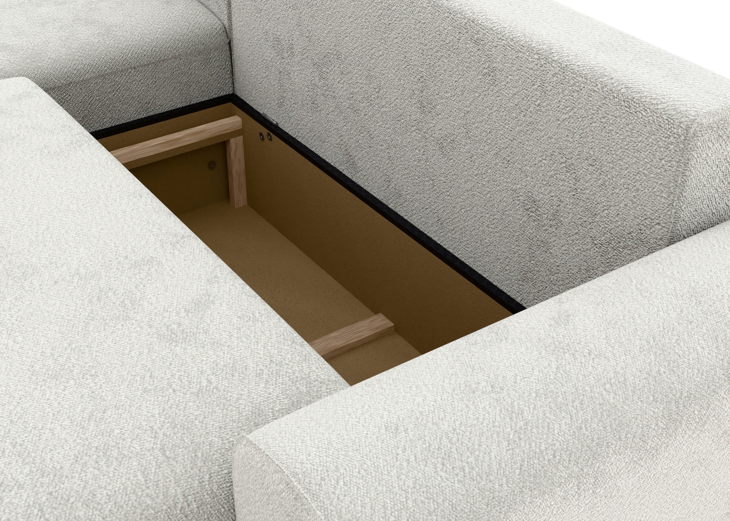 TRENDMANUFAKTUR Ecksofa »Fordon, Schlafsofa mit Bettkasten, Couch in L-Form, Breite 250 cm«, in Struktur fein LEO, haustierfreundlich, wollweiß, Recamiere links