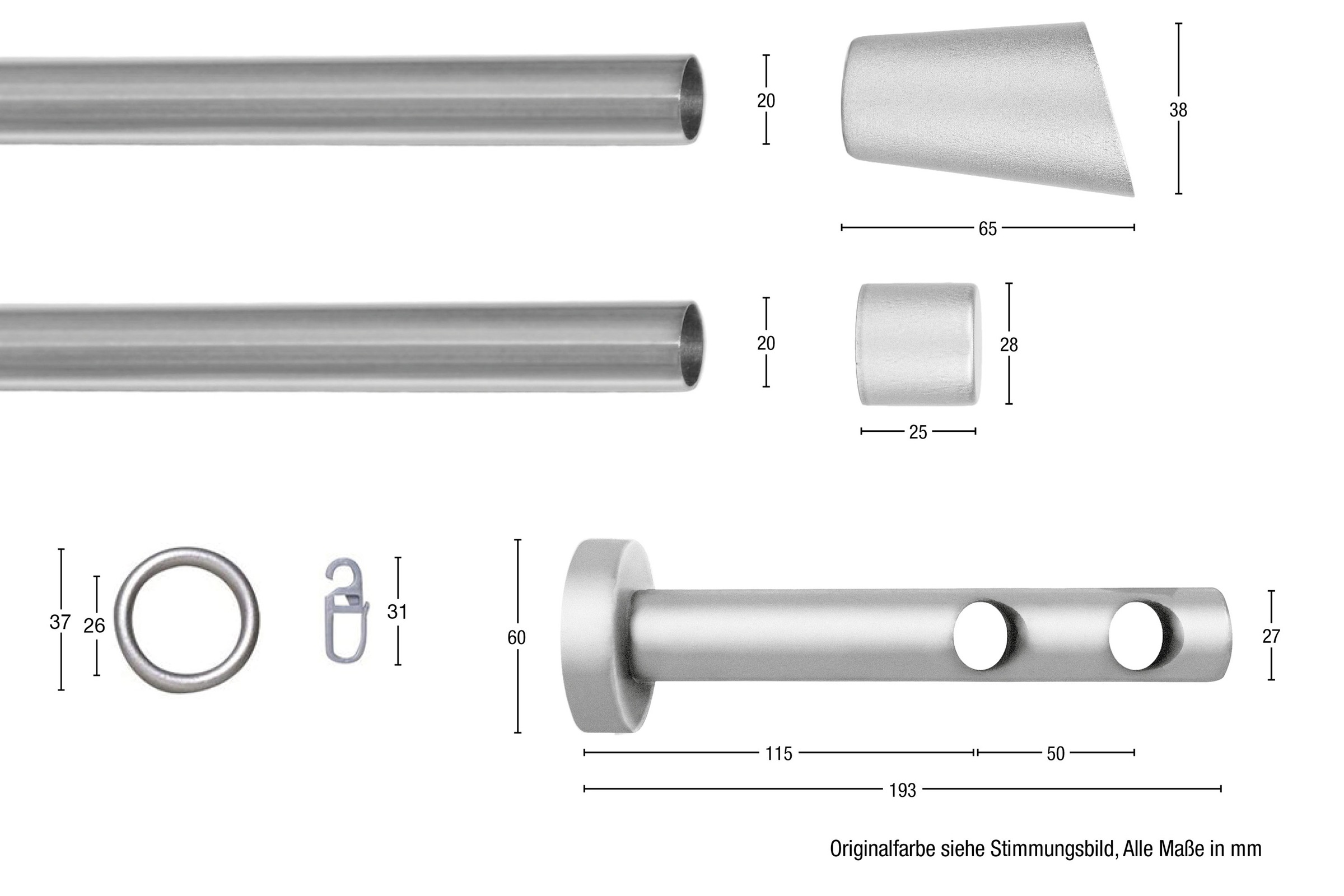 GARESA Gardinenstange »CLASSICO MOLIS«, 2 läufig-läufig, Wunschmaßlänge, Vorhanggarnitur, verlängerbar, Wandmontage, Keil, mit Ringe und Haken
