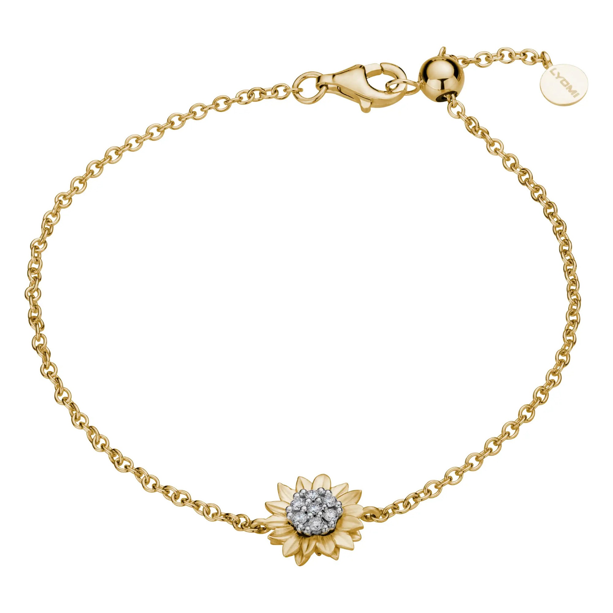 LYOMI Damen Armband "585/- GG/WG Sonnenblume 7 synth. Diam. 0,10ct.", 15,5cm, Gold, gold, Gold, Armbänder