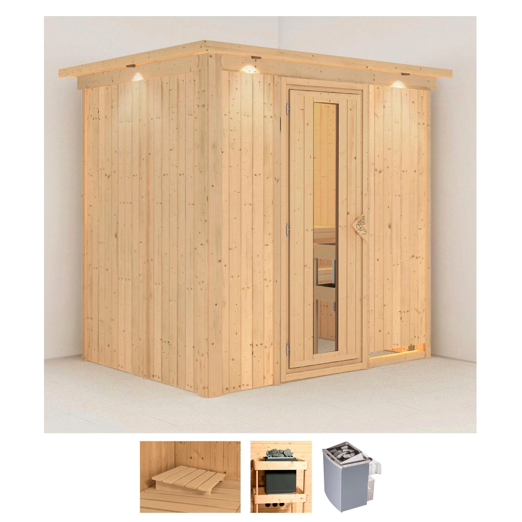 Karibu Sauna "Bedine" Set, Ofen 9 kW integr. Strg