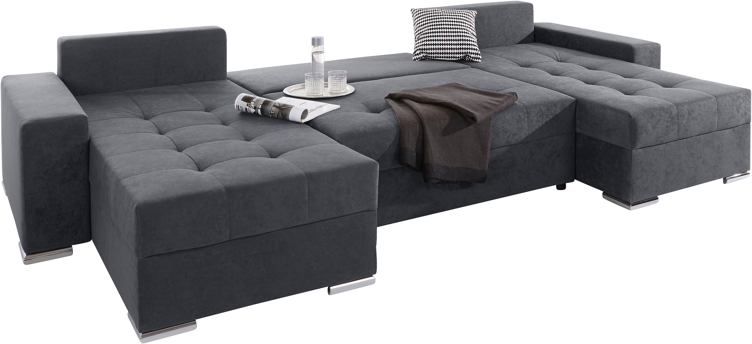 COLLECTION AB Wohnlandschaft »Josy XL U-Form, Breite: 313 cm« mit Bettfunktion, Bettkasten & 2 Zierkissen, Federkern