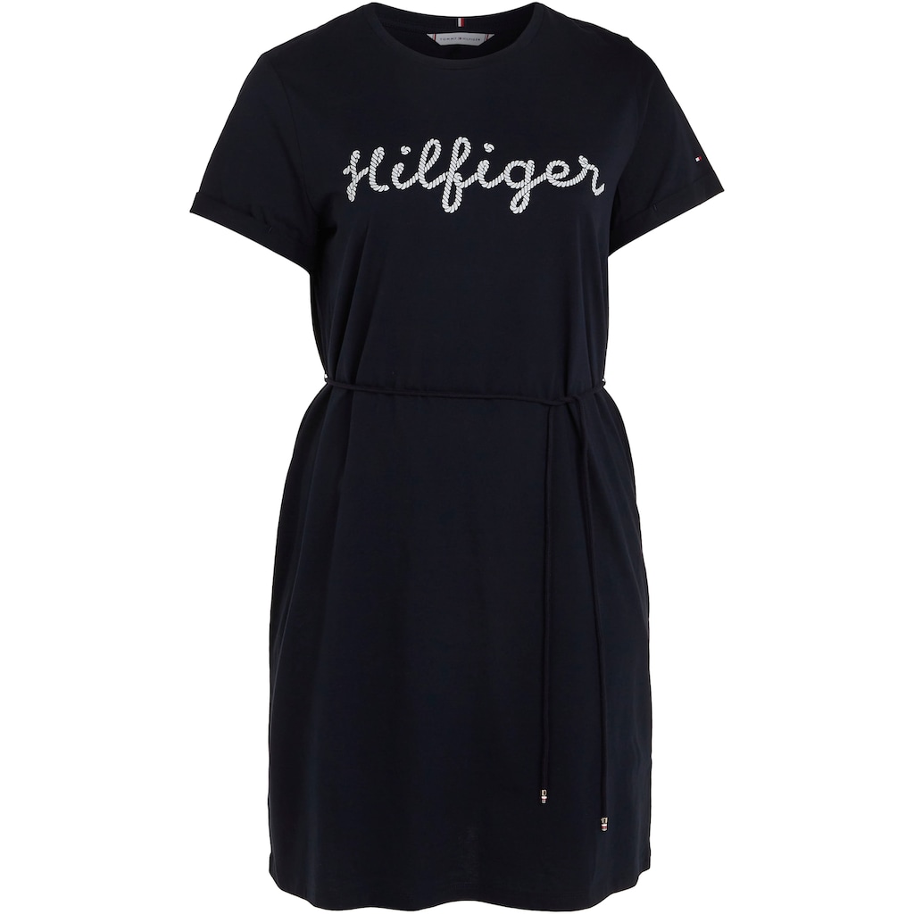 Tommy Hilfiger Curve Shirtkleid »CRV REG ROPE PRINT KNEE DRS SS«, (Set, 2 tlg., mit Bindegürtel), PLUS SIZE CURVE,mit Logodruck in Seil-Optik