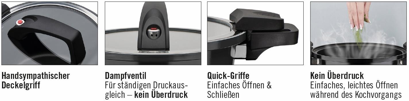 GSW Dampfgartopf »Gourmet Nero«, Aluminium, tlg.), (1 Dampfkochtopf, Induktion | BAUR