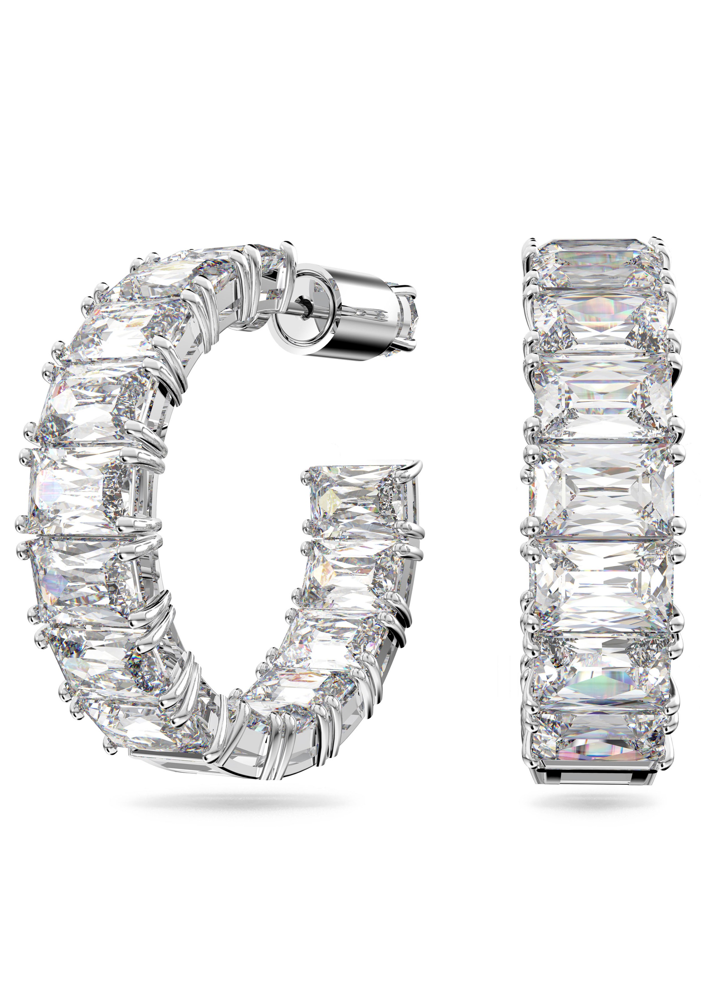 SWAROVSKI Damen Paar Creolen "Matrix Baguette", Metall, silber, Metall, Ohrringe, mit Swarovski Kristall