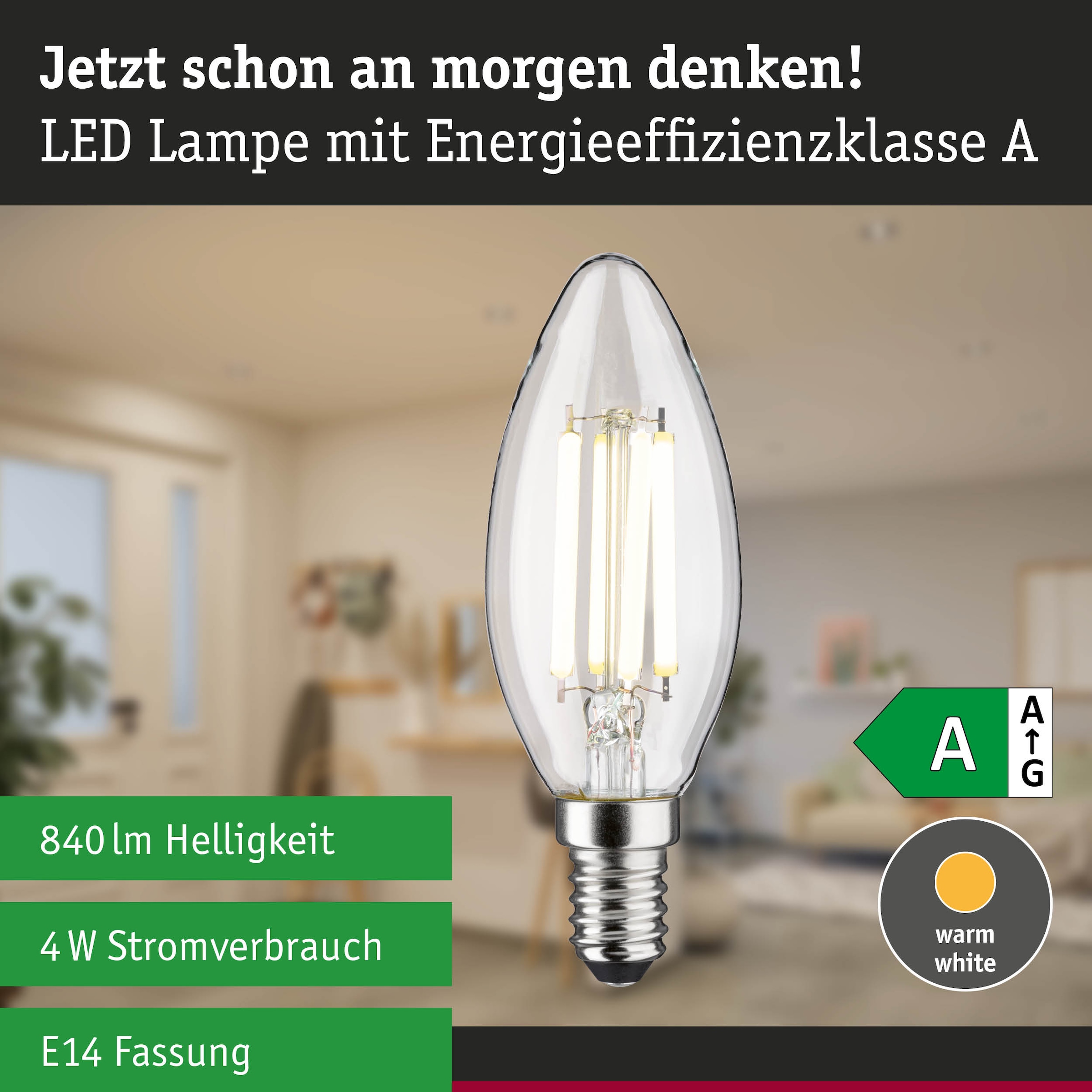 Paulmann LED-Leuchtmittel »Efficient-Line Kerze 840lm 4W 4000K klar 230V« E14 1 Stk. Neutralweiß