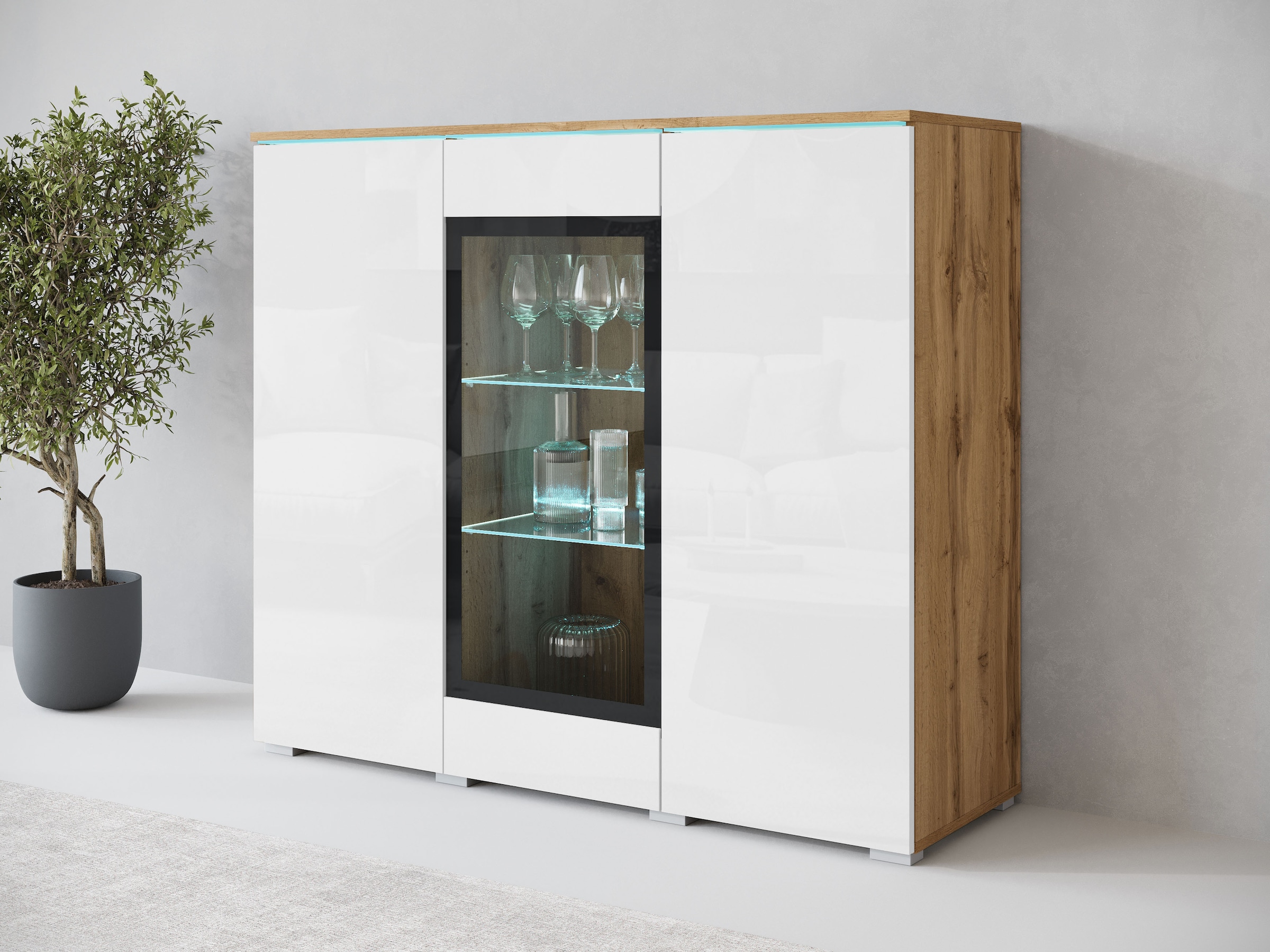 Home affaire Highboard »Vera« Highboard  mit 4 Türen, 9 Fächern, verglasten Türen