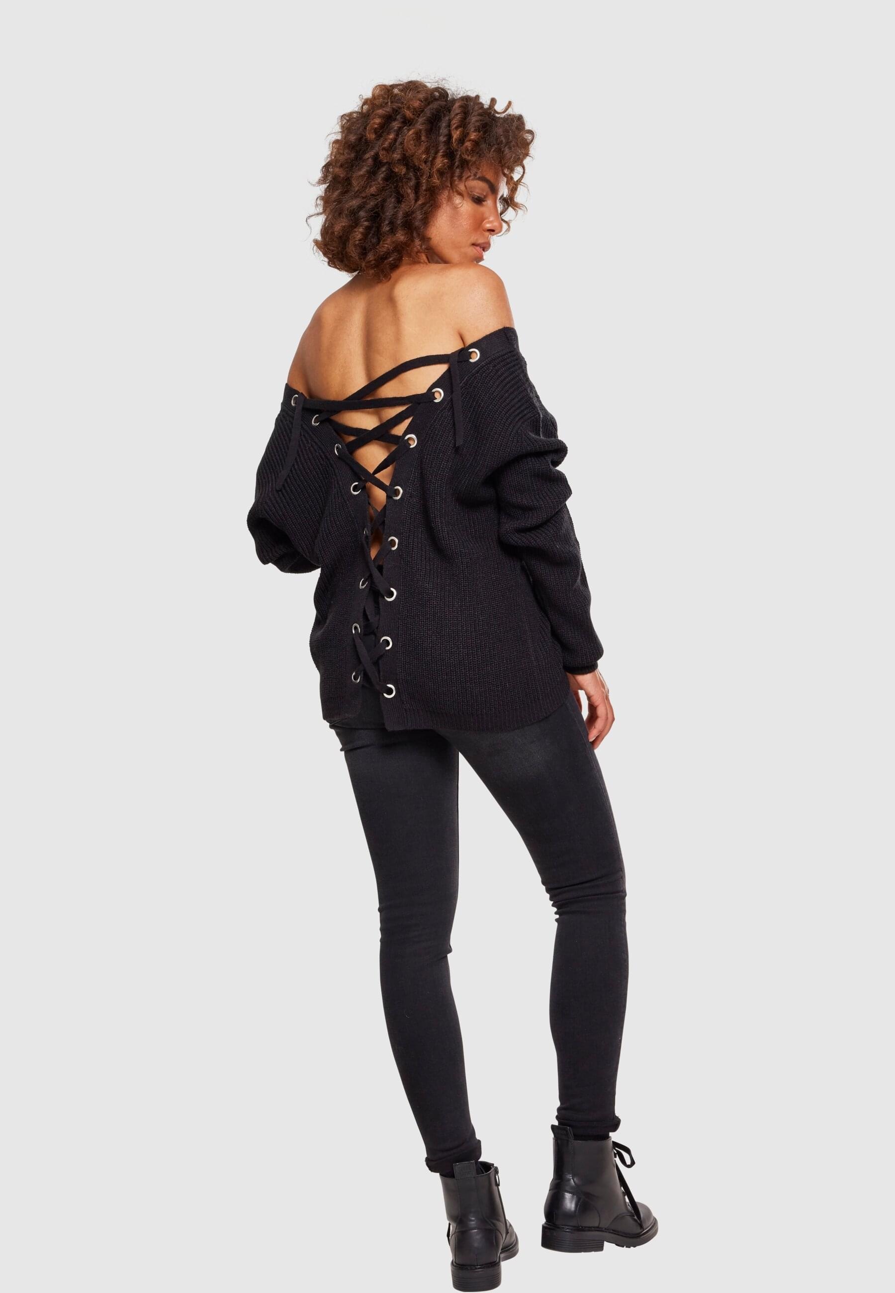 URBAN CLASSICS Rundhalspullover »Urban Classics Damen Ladies Back Lace Up Sweater«