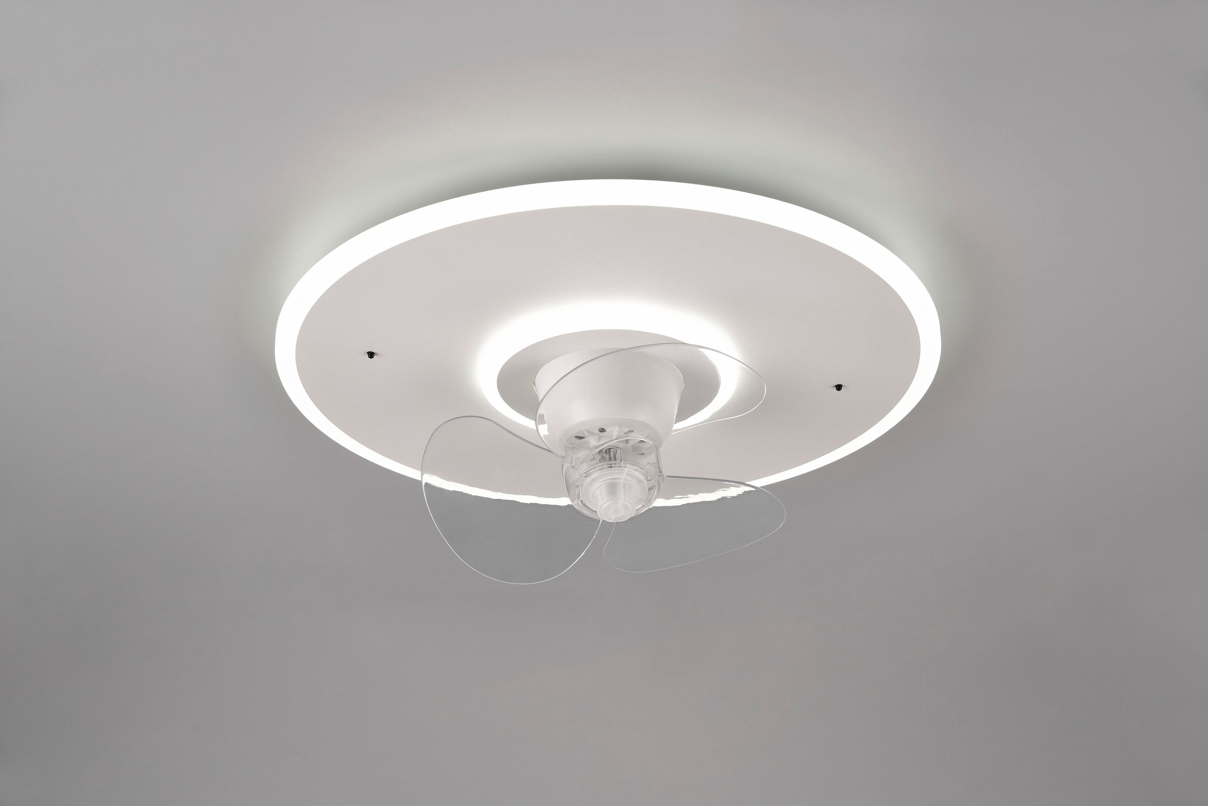 REALITY Leuchten LED Deckenleuchte »Nybro Deckenventilator«, 1 flammig, Leuchtmittel LED-Board | LED fest integriert, Deckenlampe, Ventilator 3 Stufen, Fernbedienung,Lichtfarbe einstellbar