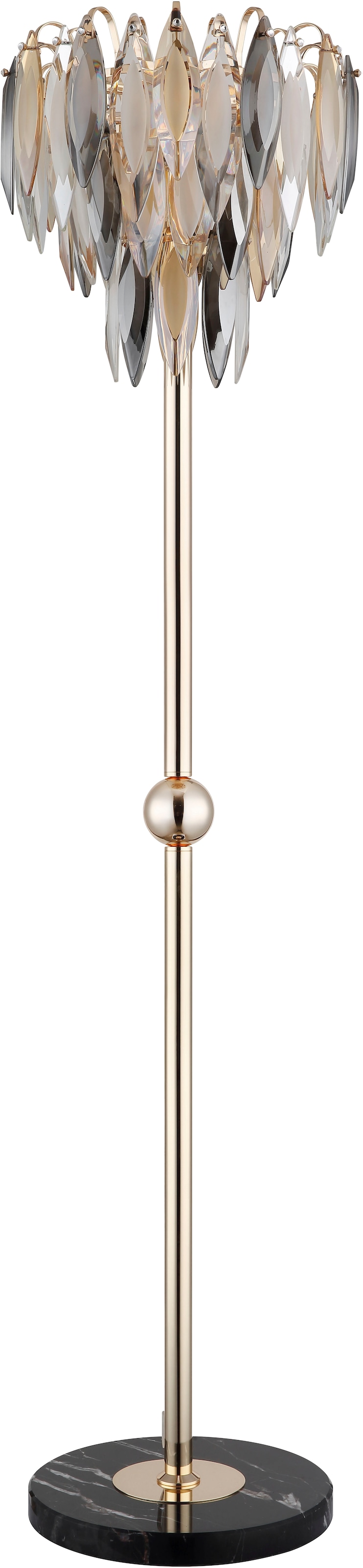 GLOBO LIGHTING Stehlampe »ELINOR« E14 1 Stk. Stehleuchte Gold/Marmor, K9 Kristalle, Fußtrittschalter, E14