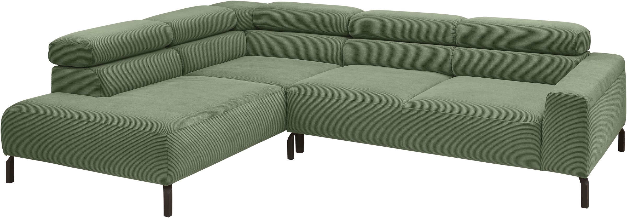 Places of Style Ecksofa »Antonelli, L-Form, inkl. Kopfteilverstellung, Breite 276 cm«, mit elektrischer Sitztiefenverstellung, in Feincord, oliv