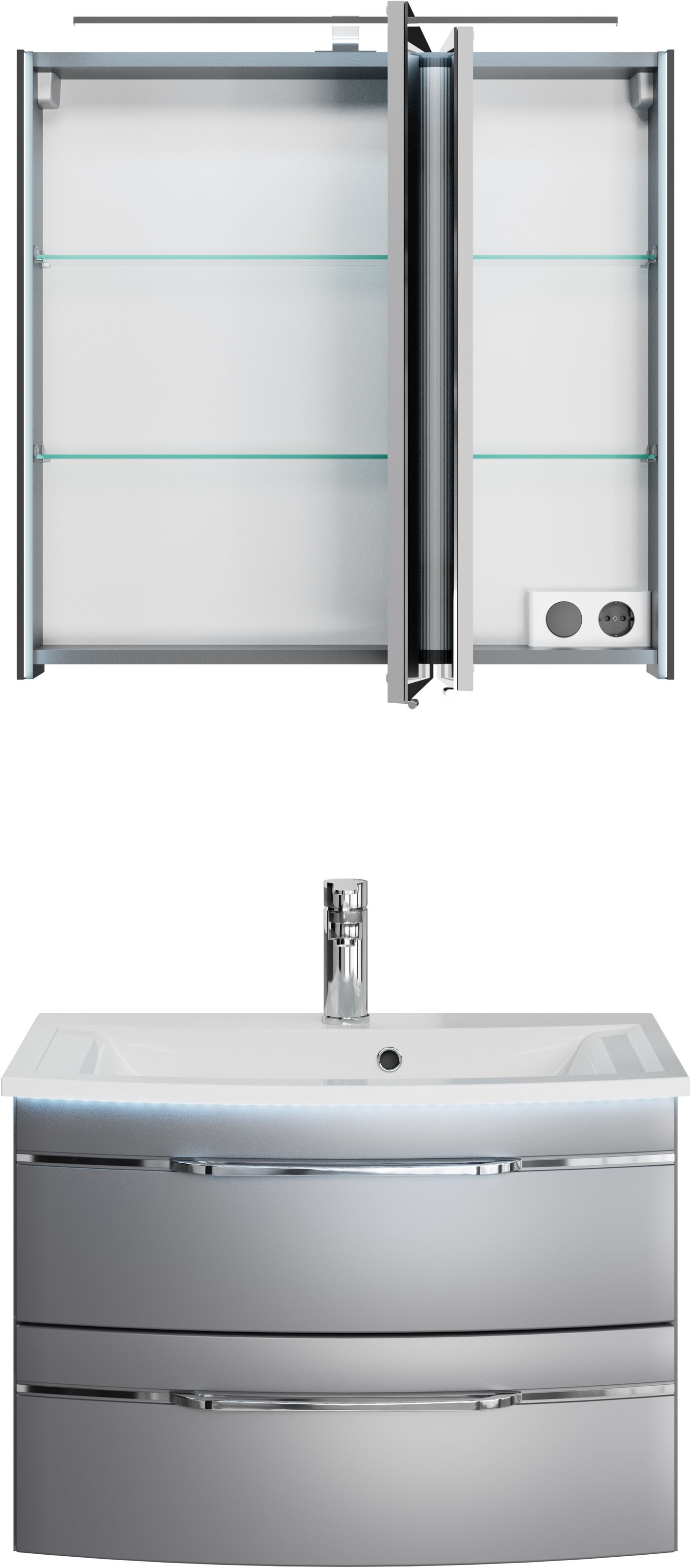 Thumbnail - Saphir Badmöbel-Set "Serie 7045 2-teilig Mineralmarmor-Waschtisch mit LED-Spiegelschrank" Set, 2 Stk. tlg.