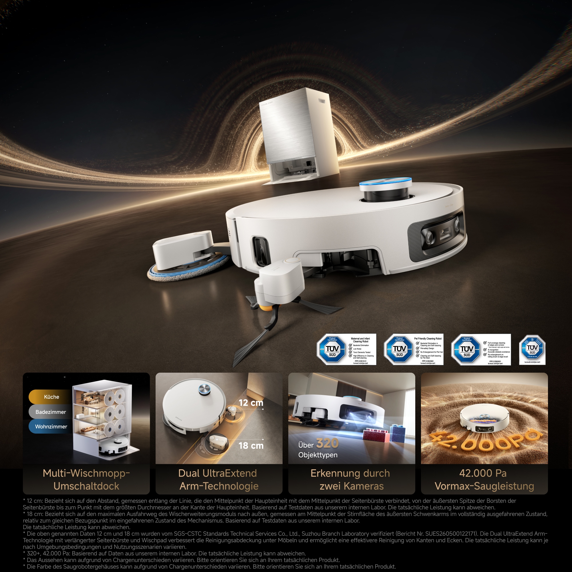 Dreame Saugroboter »X60 Pro Ultra Complete« 42.000 Pa , Multi-Wischmopp, KI-Dual-Kamera