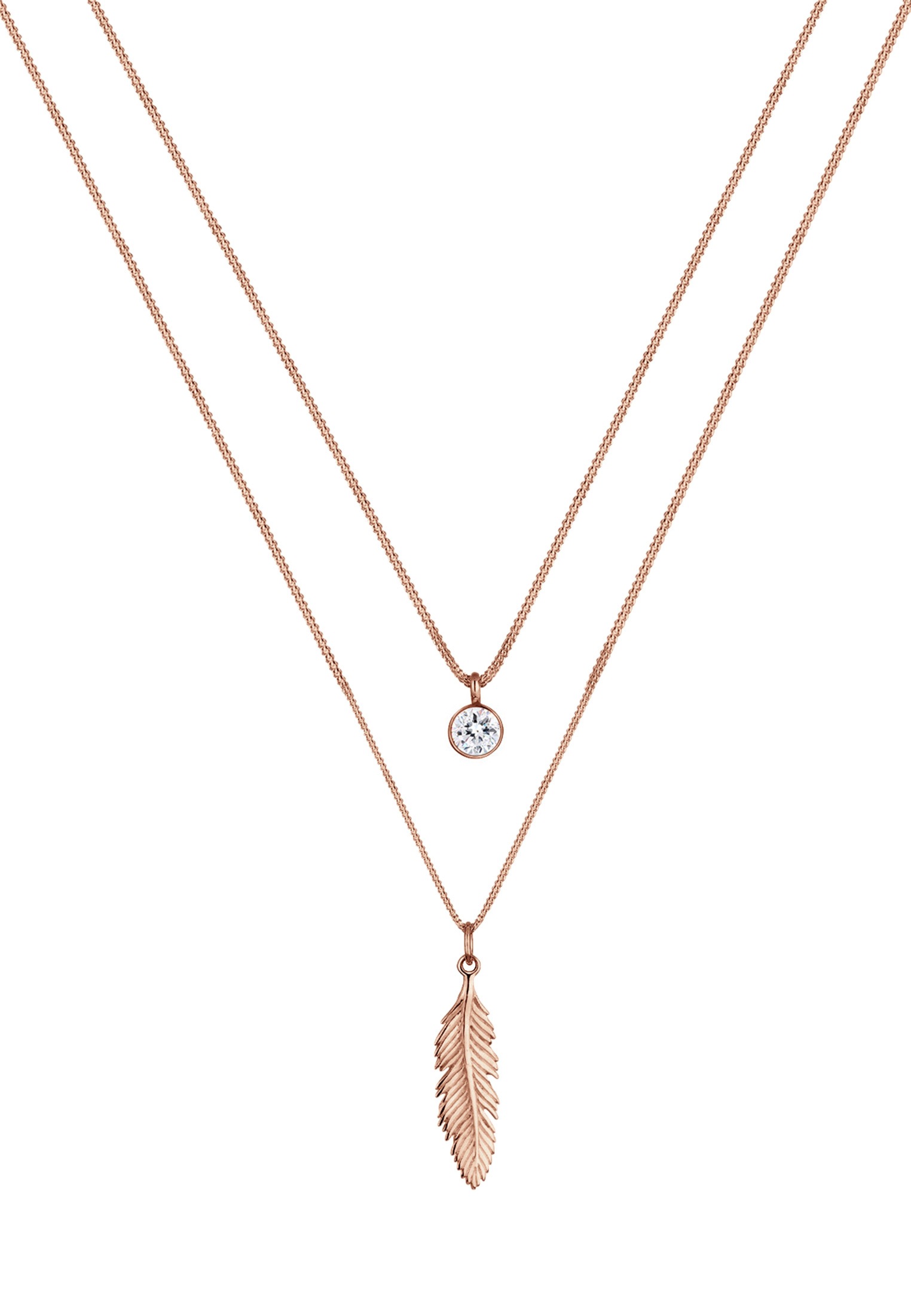 Elli Gliederkette »Layer mit Feder und Kristalle«