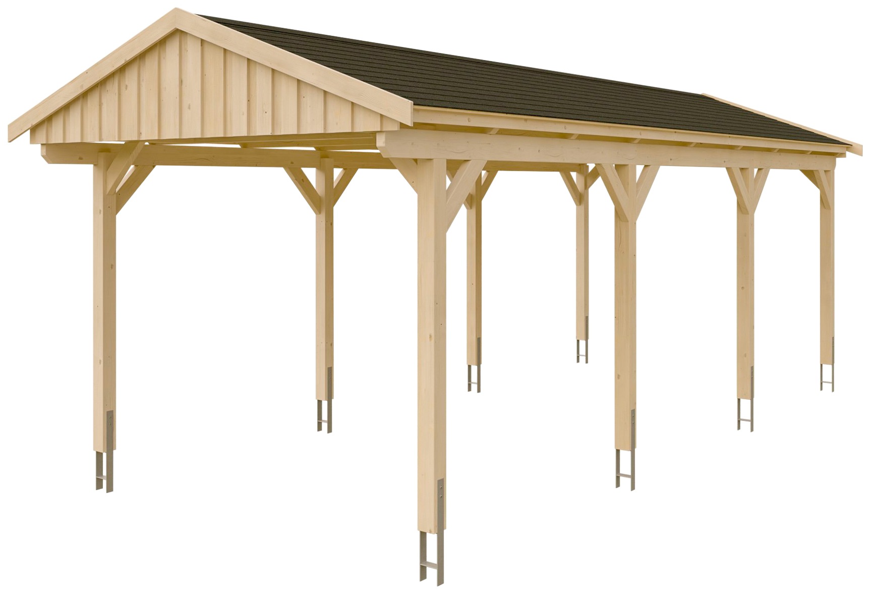 Skanholz Einzelcarport »Fichtelberg«, Leimholz-Nordisches Fichtenholz, natur, mit schwarzen Schindeln