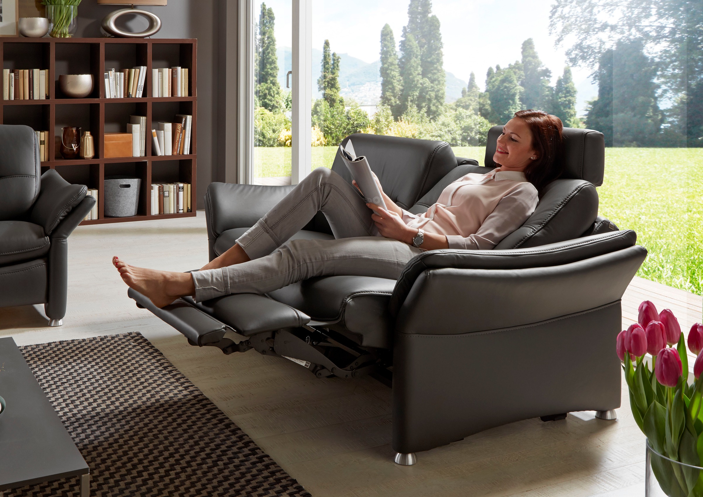 HUKLA 2,5-Sitzer »HU-SF15058 Ledersofa, Breite 194 cm«, aus Leder, optional Kopfstütze u. WallAway-Funktion
