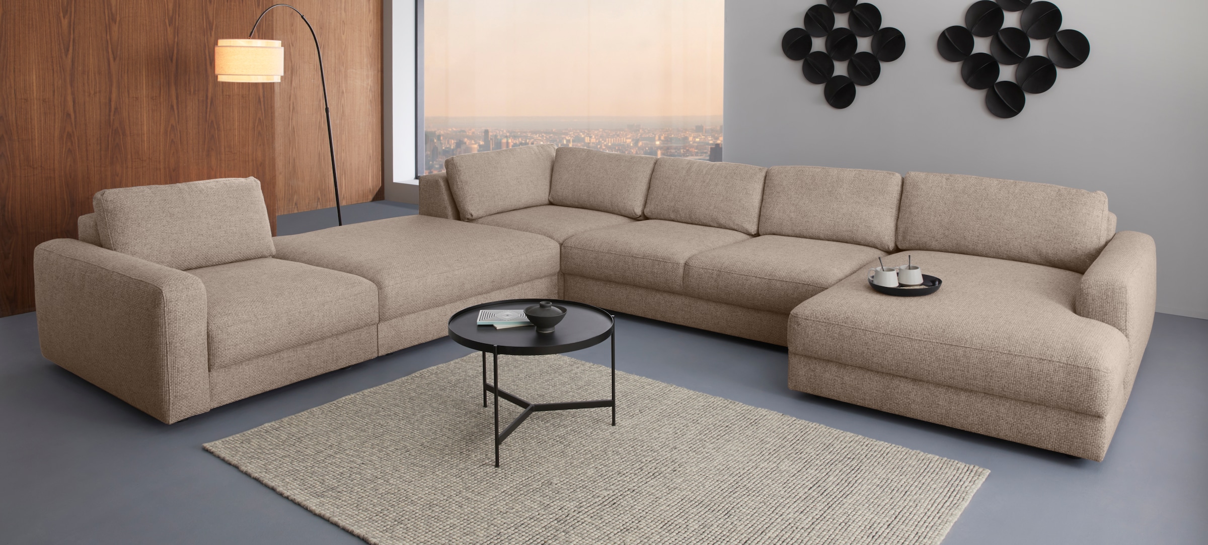 Places of Style Wohnlandschaft »Bloomfield, U-Form«, mit extra tiefer Sitzfläche, wahlweise mit Sitztiefenverstellung