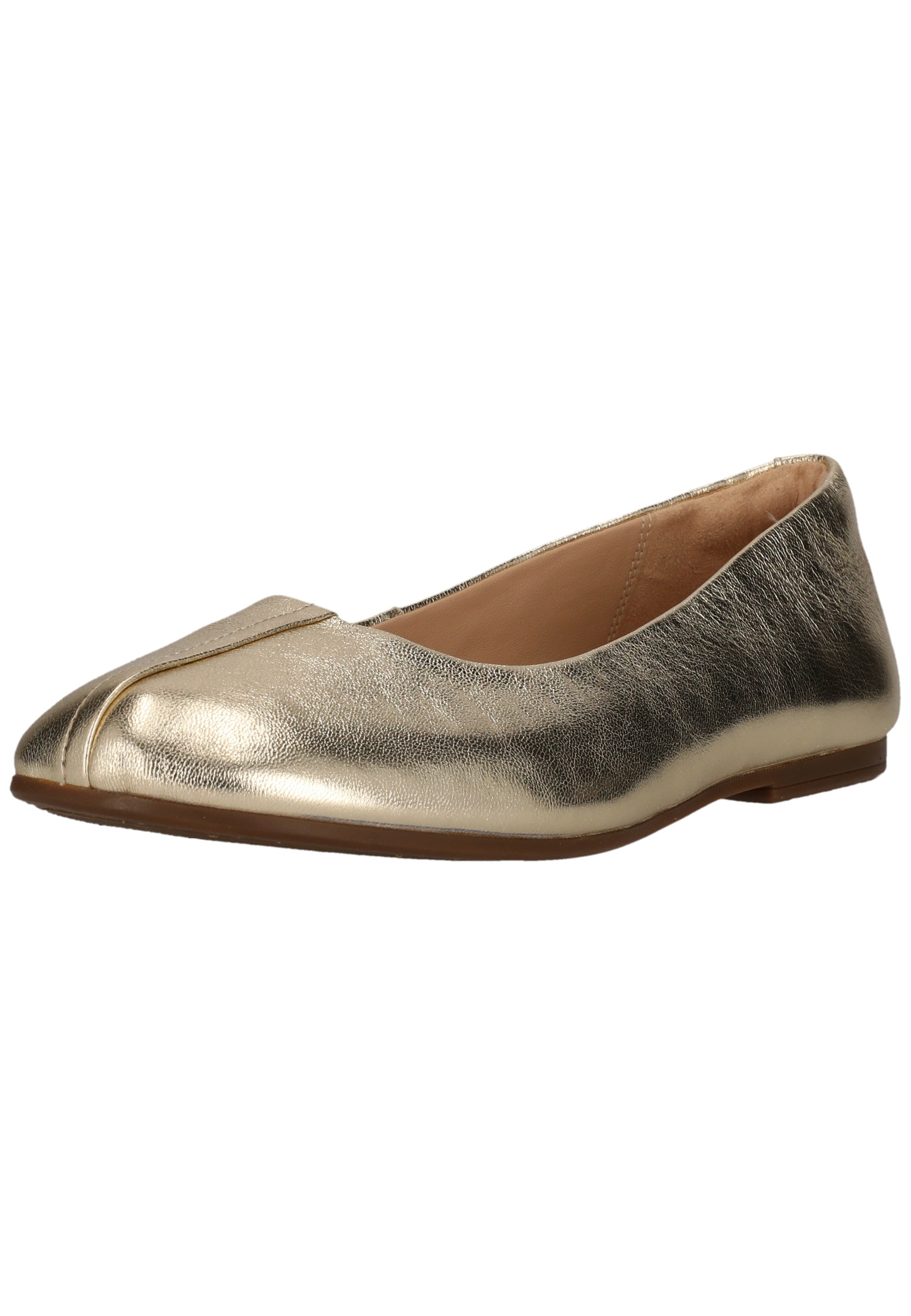 Ballerina CLARKS "Livia Lily", Damen, Gr. 42, goldfarben, Leder, Schuhe Ballerina, mit dezenten Nahtdetails