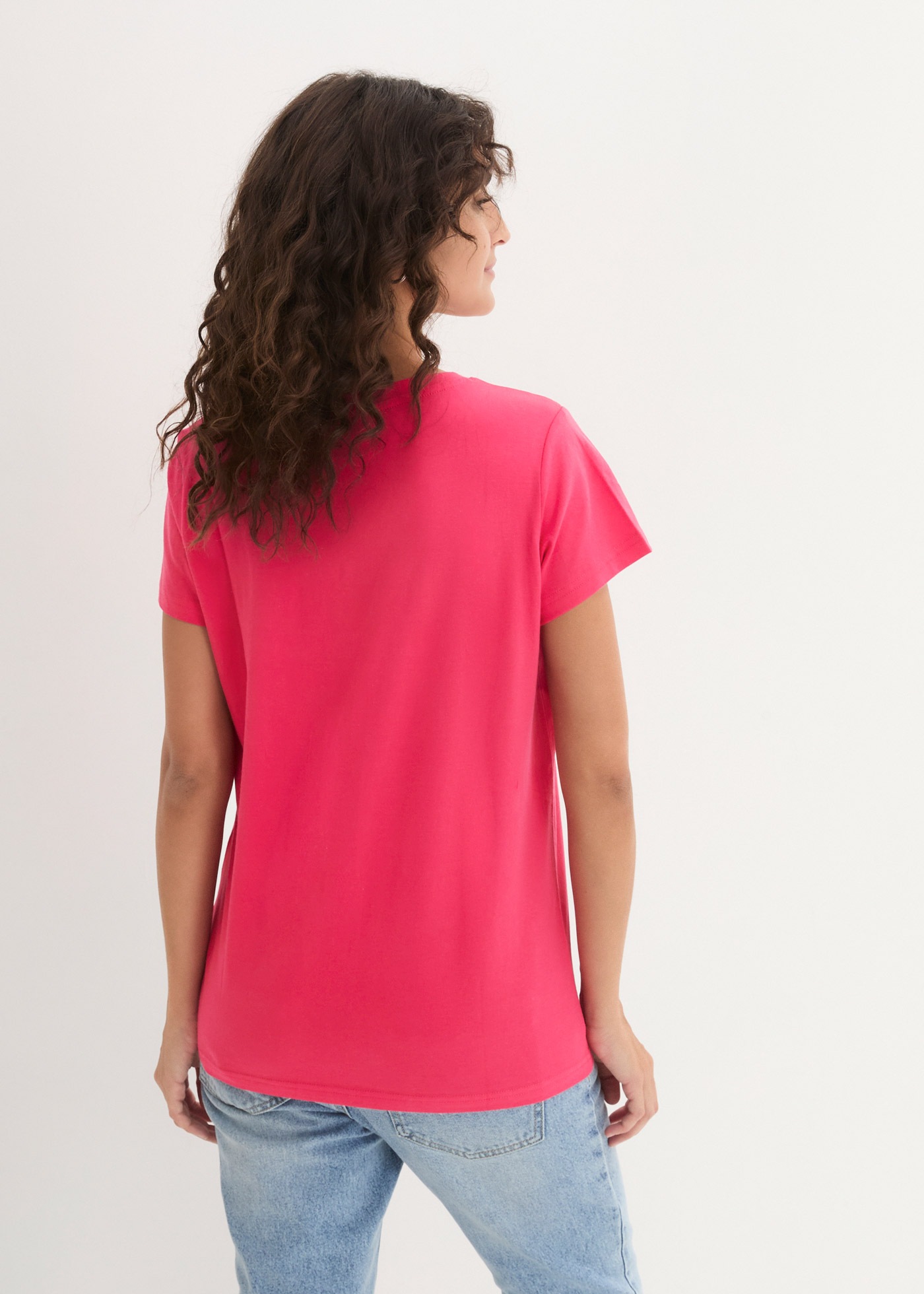 T-Shirt BONPRIX "Rundhals-Shirt, Kurzarm (5er Pack)", Damen, Gr. 36/38 (S), hibiskuspink, hellgrau meliert, weiß, dunkelblau, schwarz, Jersey, Obermaterial: 90% Baumwolle, 10% Viskose, unifarben, Basic, Basic hüftbedeckend, Rundhals, Shirts T-Shirt, Rundh 3