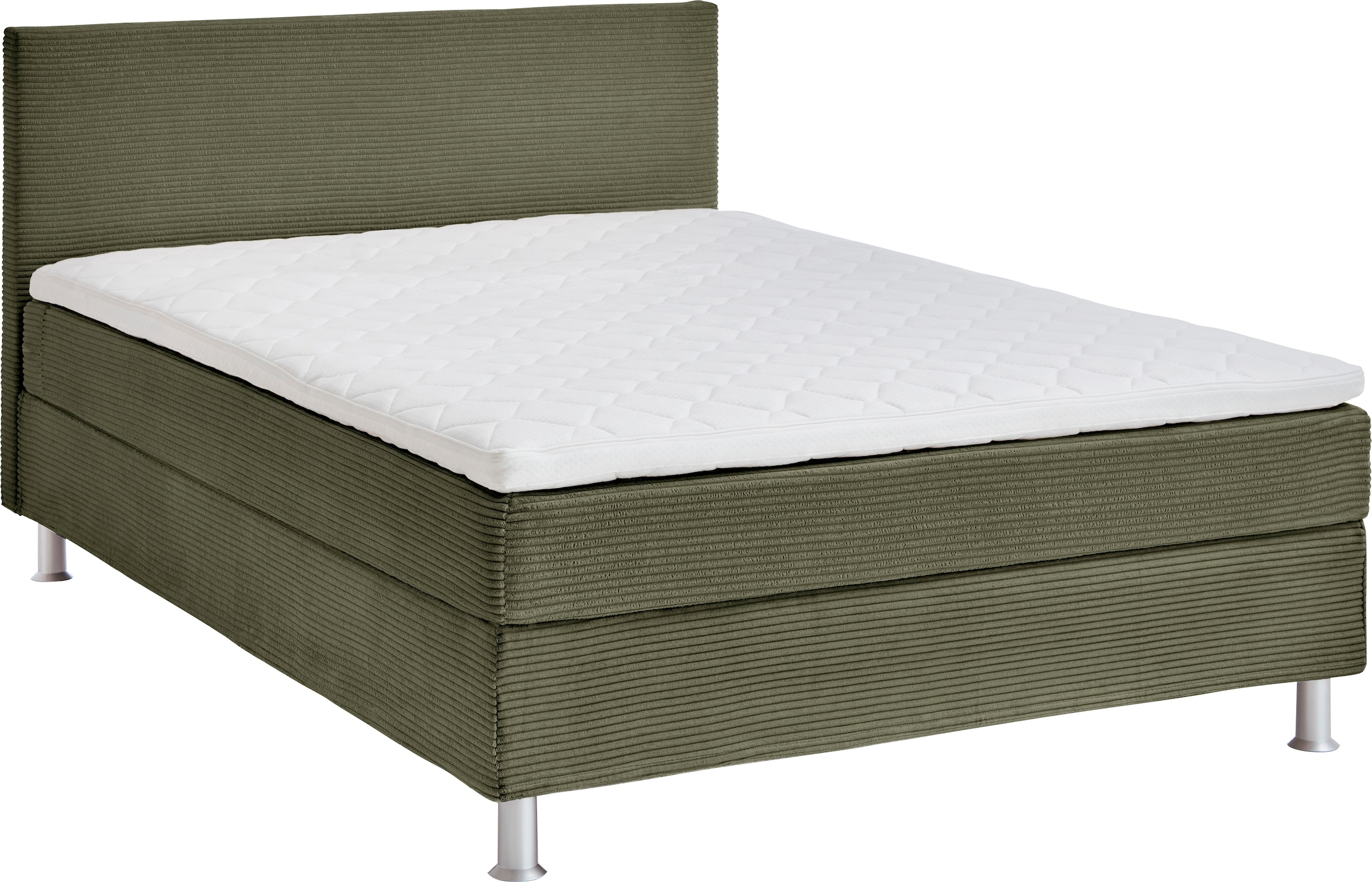 Boxbett "Edison", grün (olivgrün), B:120cm L:209cm, Bezug Bett: Cord (65% Polypropylen, 35% Polyester), ATLANTIC HOME COLLECTION, Komplettbetten, Boxspringbett, inkl. Bonnellfederkern-Matratze und Topper