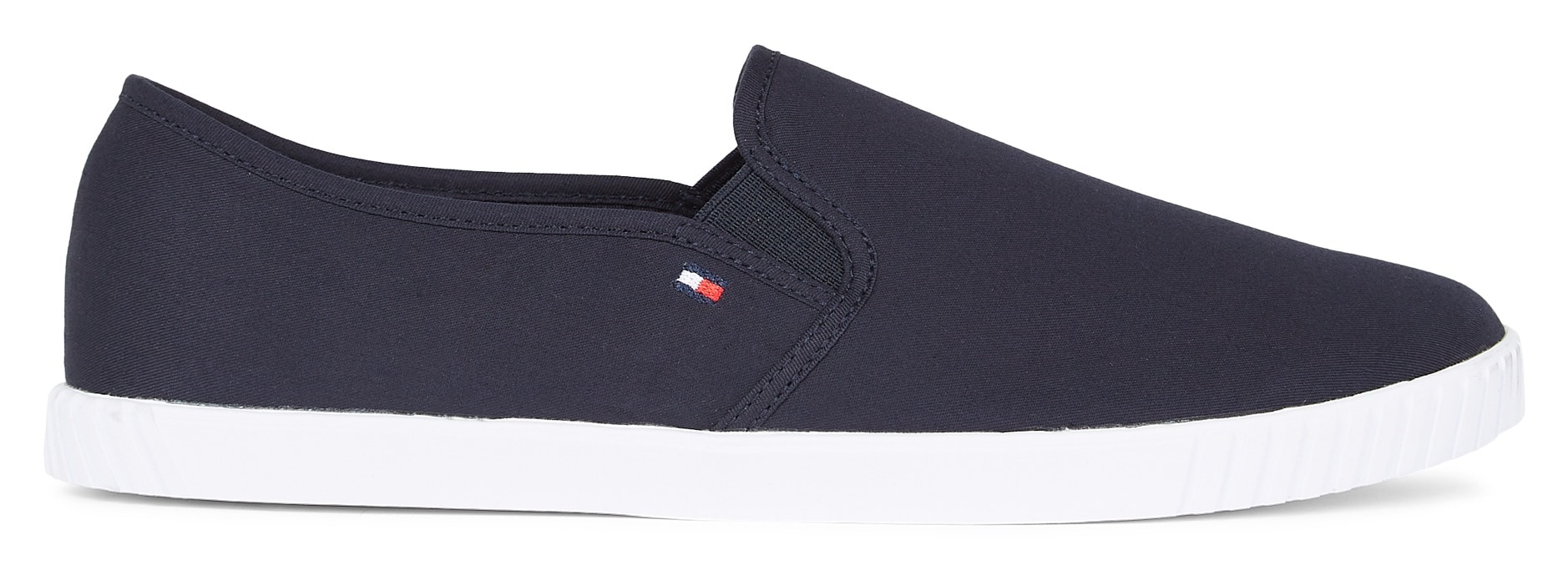 Tommy Hilfiger Slipper »CANVAS SLIP-ON SNEAKER«, Freizeitschuh, Slip On Sneaker, Sommerschuh mit Gummizug, schmale Form
