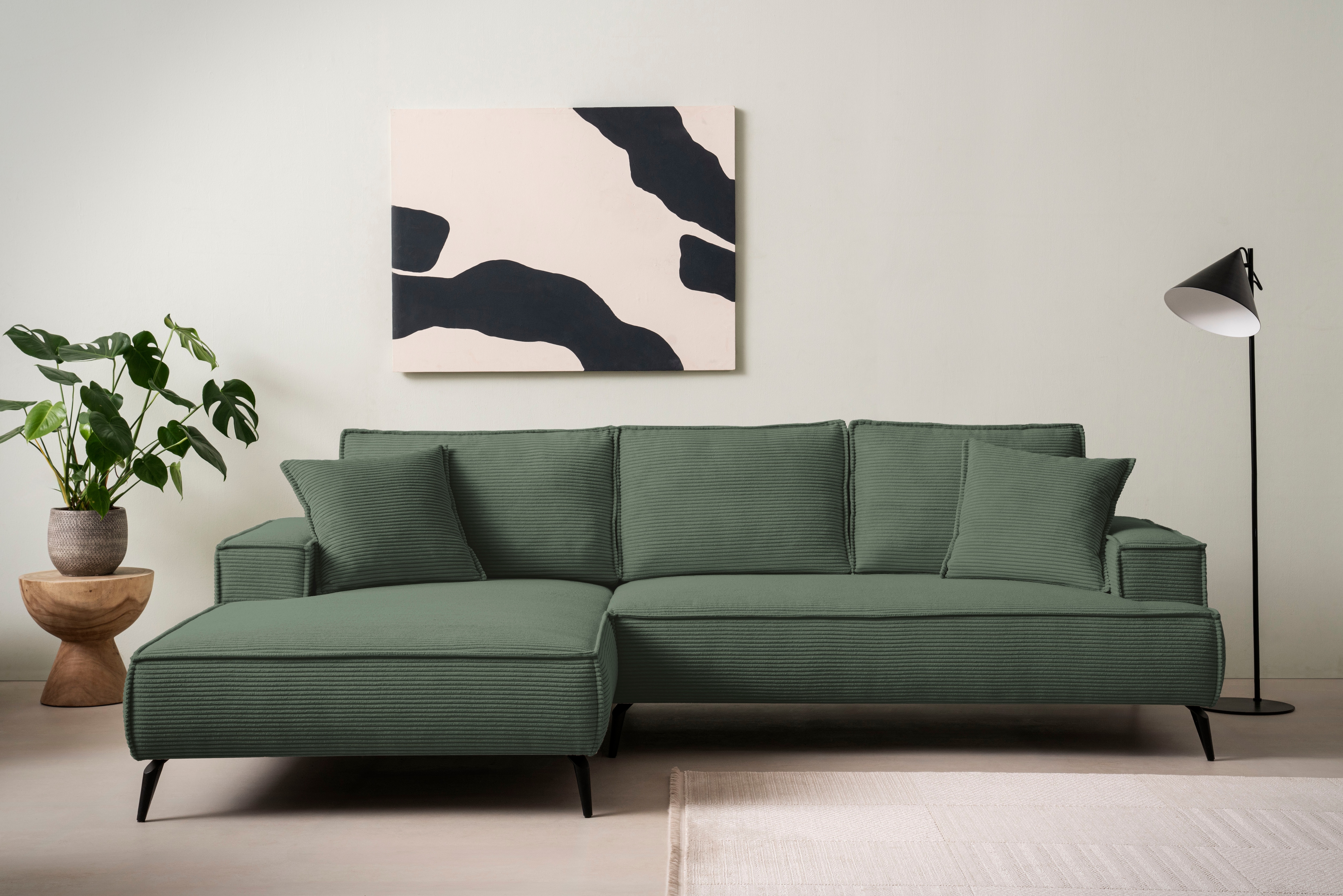 OTTO home Ecksofa "TVINNU Cord, L-Form, Breite 275 cm" wahlweise Recamiere rechts/links, schwarze Füße, bequemer Sitzkomfort