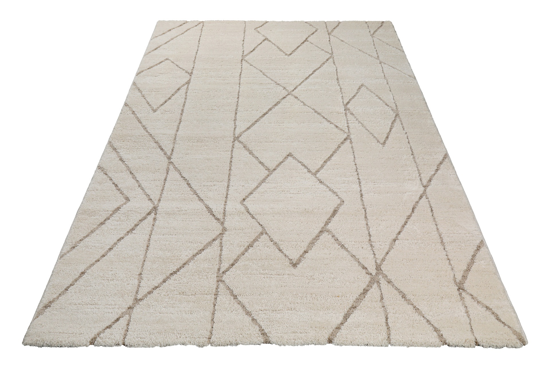 Teppich WECON HOME "Pelle", beige (creme,beige), B:160cm H:18mm L:230cm, Kunstfaser, Teppiche, Teppich, Gewebt, Hoch-Tief, pflegeleicht, Rauten Muster, Scandi, Wohnzimmer