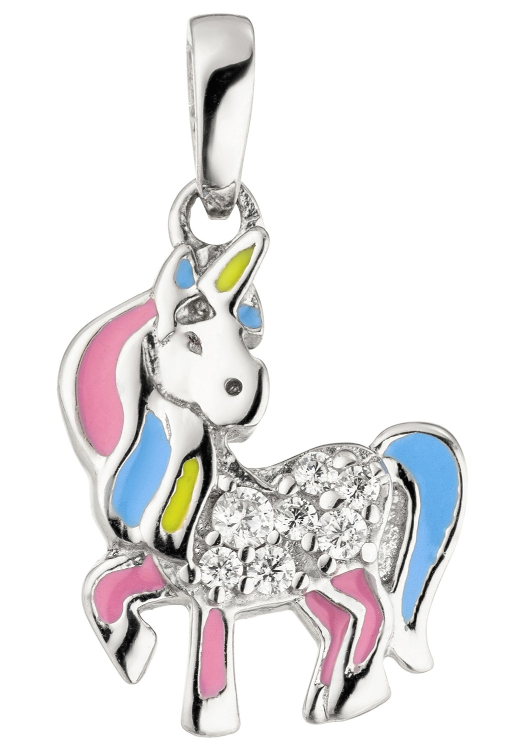 Kettenanhänger JOBO "Anhänger Kinderanhänger Einhorn", rosa, weiß, Schmuckanhänger, Mädchen, Silber 925 (Sterlingsilber), Kettenanhänger, 925 Silber rhodiniert mit 7 Zirkonia