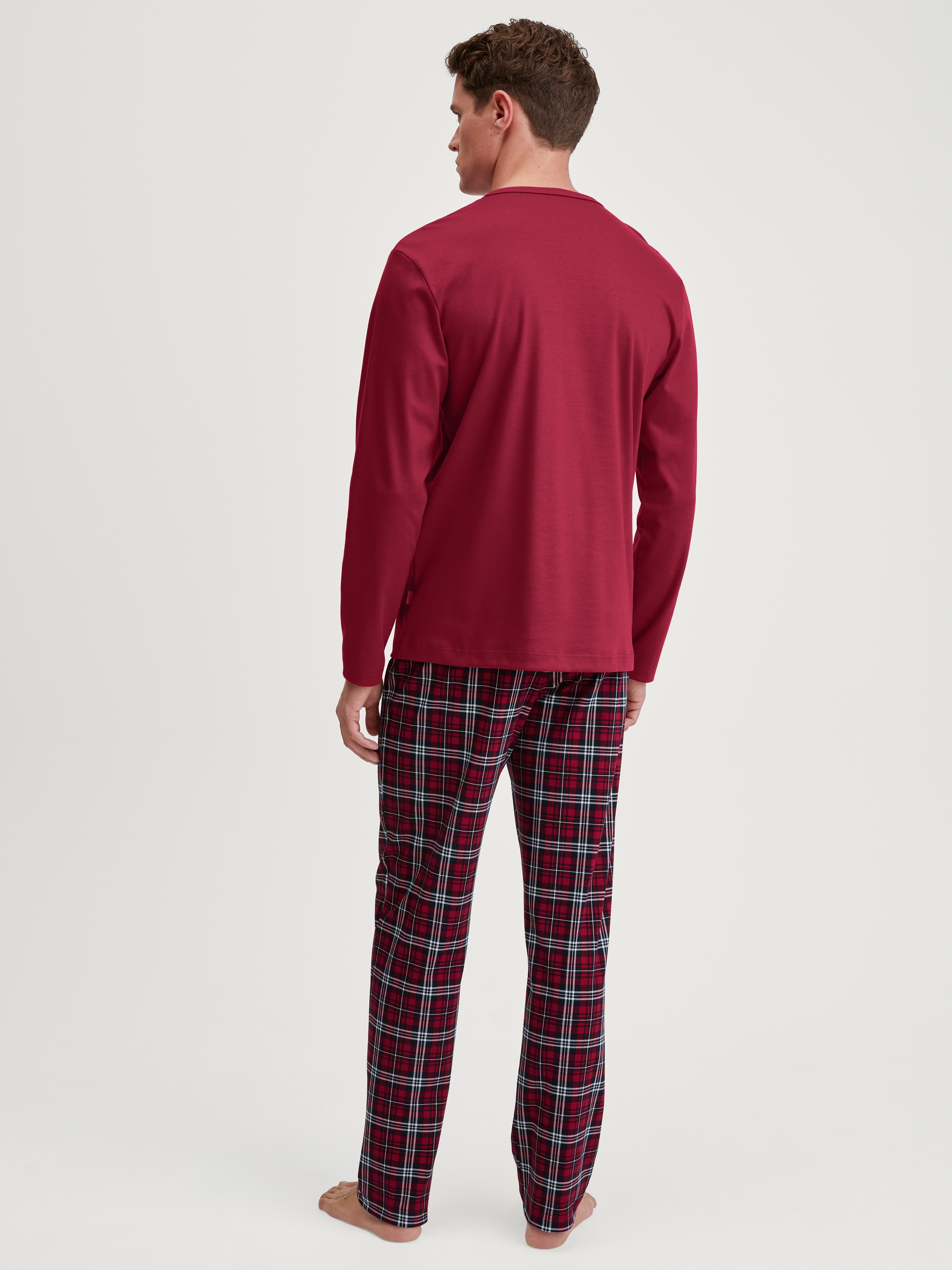 CALIDA Schlafanzug 2 Stk. Langarm, Rundhalsausschnitt, kariert, basic, Baumwolle