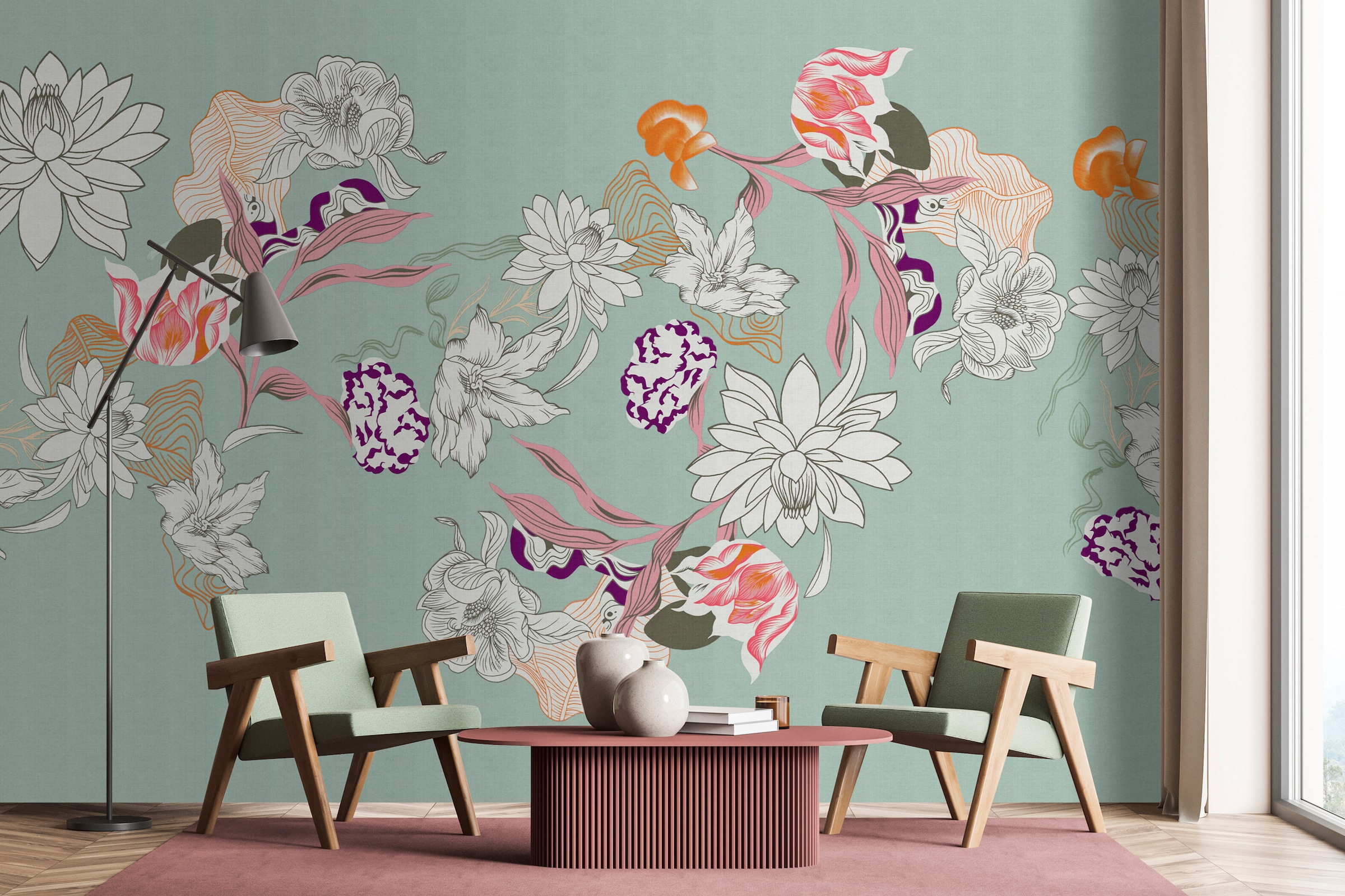 living walls Vliestapete "Florale Mustertapete Fototapete Blumen modern" matt glatt