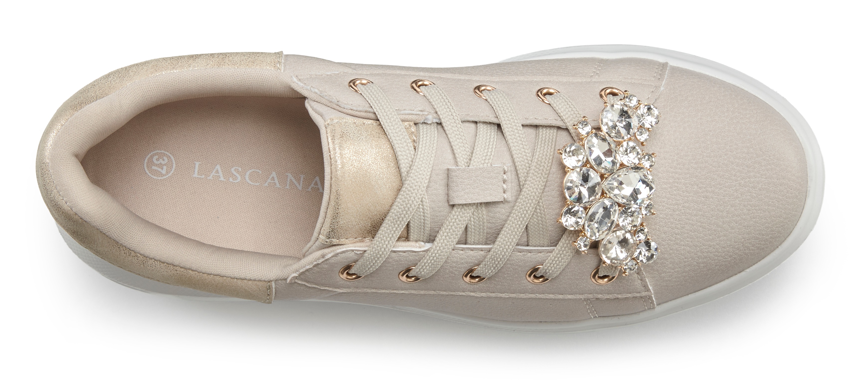 Thumbnail - LASCANA Sneaker "Freizeitschuh, Schnürhalbschuh, Halbschuh,", mit Metallicdetails und abnehmbarer Brosche VEGAN