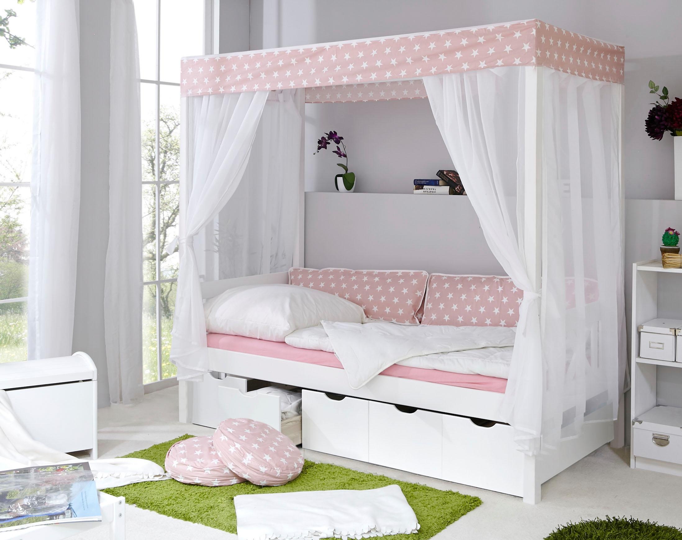 Himmelbett TICAA "Lino", weiß (kiefer massiv weiß gewachst), B:97,2cm, Betten, Himmelbett, inkl. Schubkasten und Rollrost 7