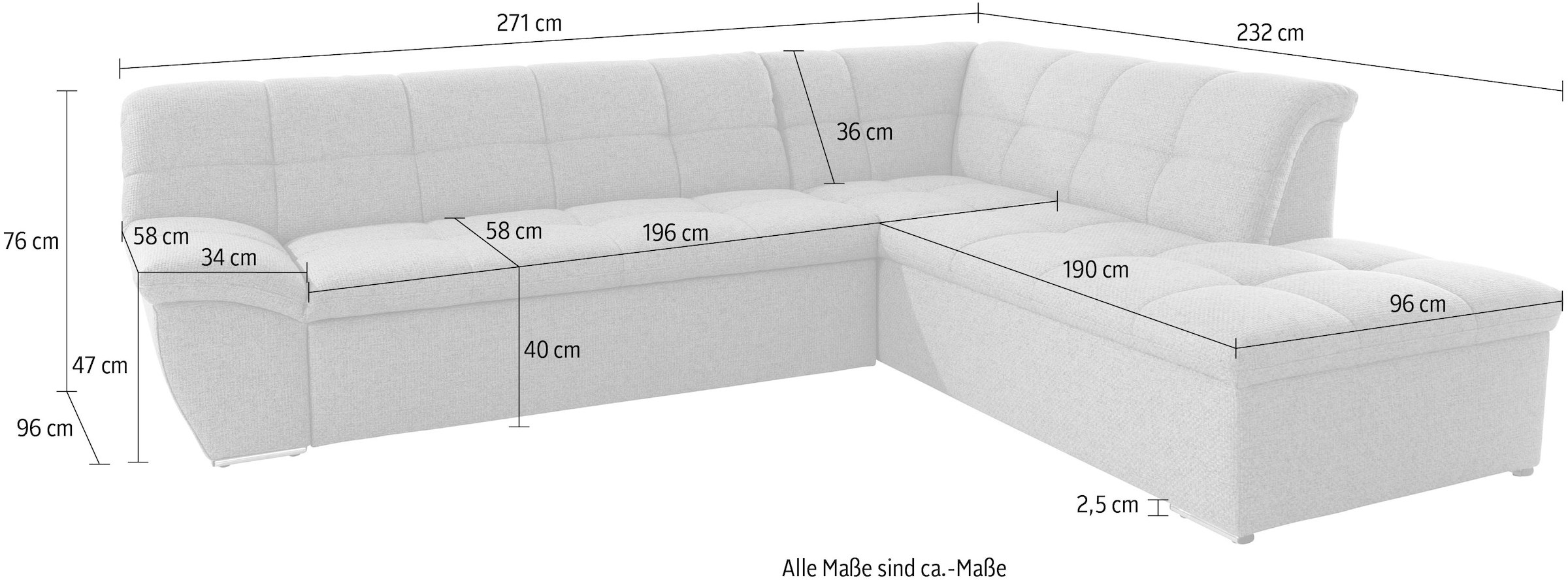 DOMO collection Ecksofa »Lagoa, moderne Sitzheftung, bequem und komfortabel, L-Form«, wahlweise mit Bettfunktion, frei im Raum stellbar, große Farbvielfalt