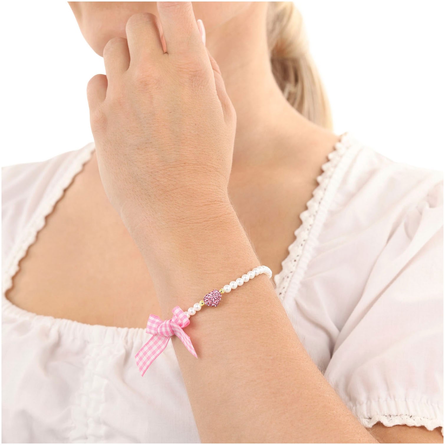 Amor Armband »Herz/Schleife, Trachtenschmuck, Volksfest, 2039239, 2039241«, mit Kristallglas - mit Muschelkernperle