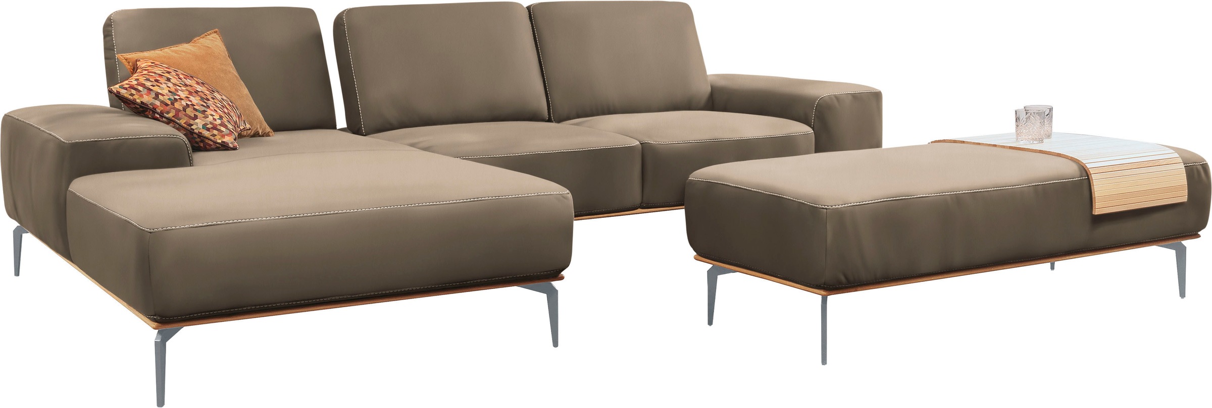 W.SCHILLIG Polsterhocker »run«, mit elegantem Holzsockel, Füße in Silber matt, Breite 150 cm