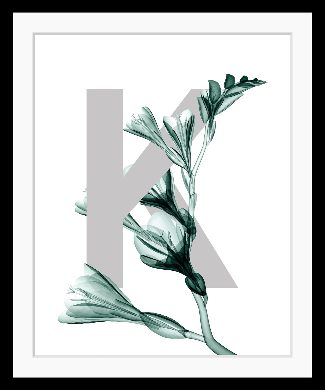 queence Bild »K-Flower«, Buchstaben, Blume, gerahmt, Blätter